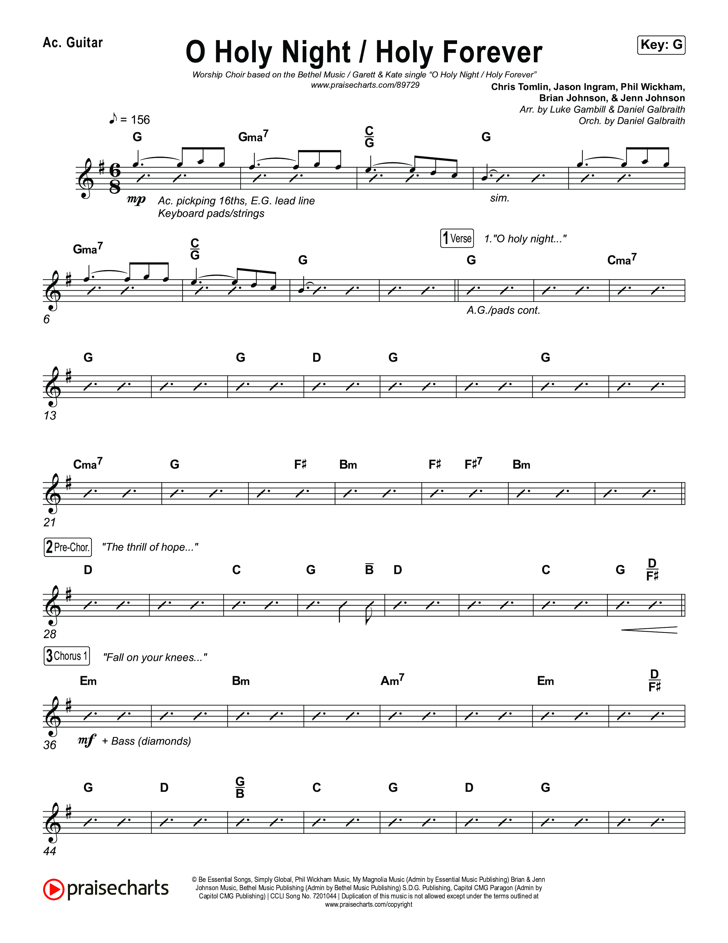 O Holy Night / Holy Forever (Worship Choir/SAB) Acoustic Guitar (Bethel Music / Garett & Kate / Arr. Luke Gambill)