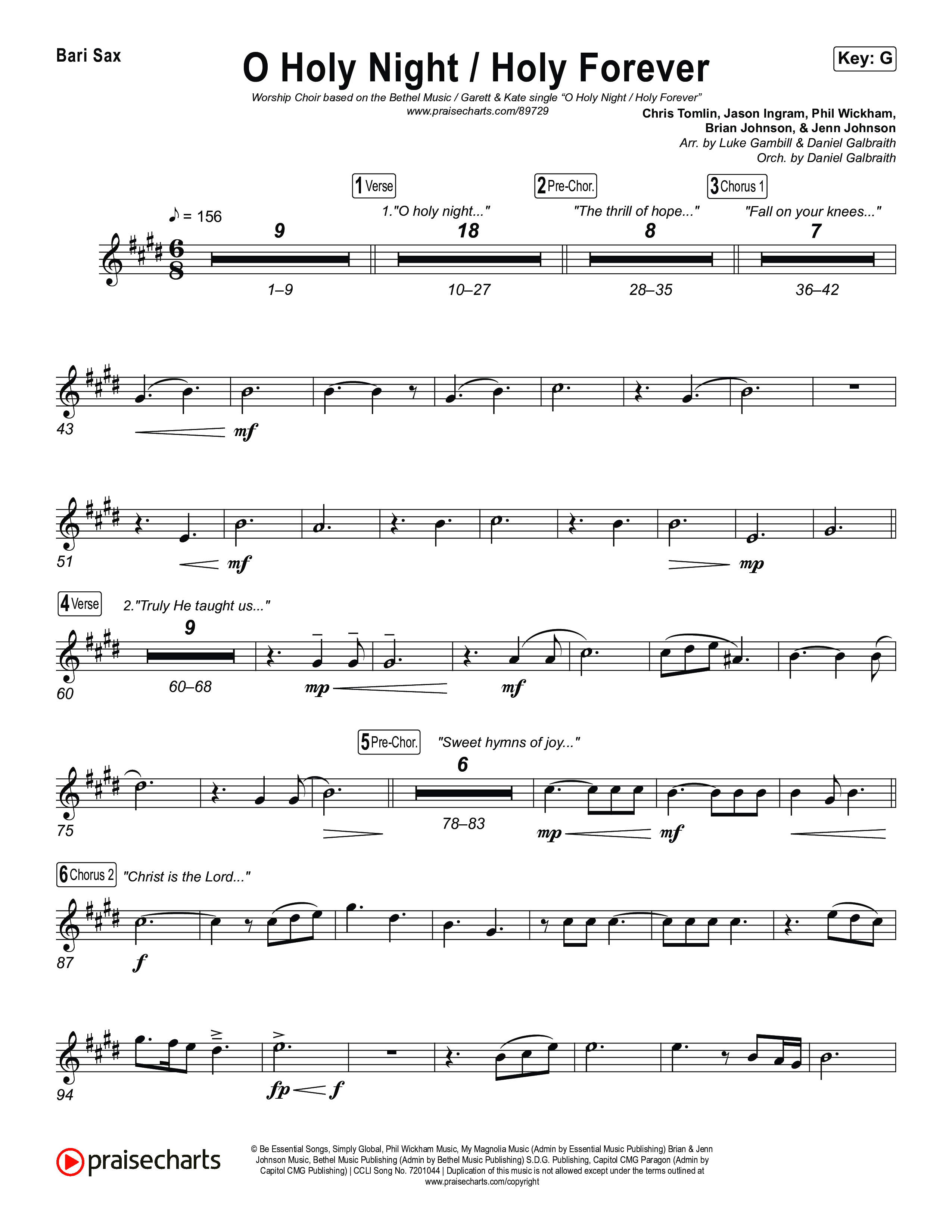 O Holy Night / Holy Forever (Worship Choir/SAB) Bari Sax (Bethel Music / Garett & Kate / Arr. Luke Gambill)