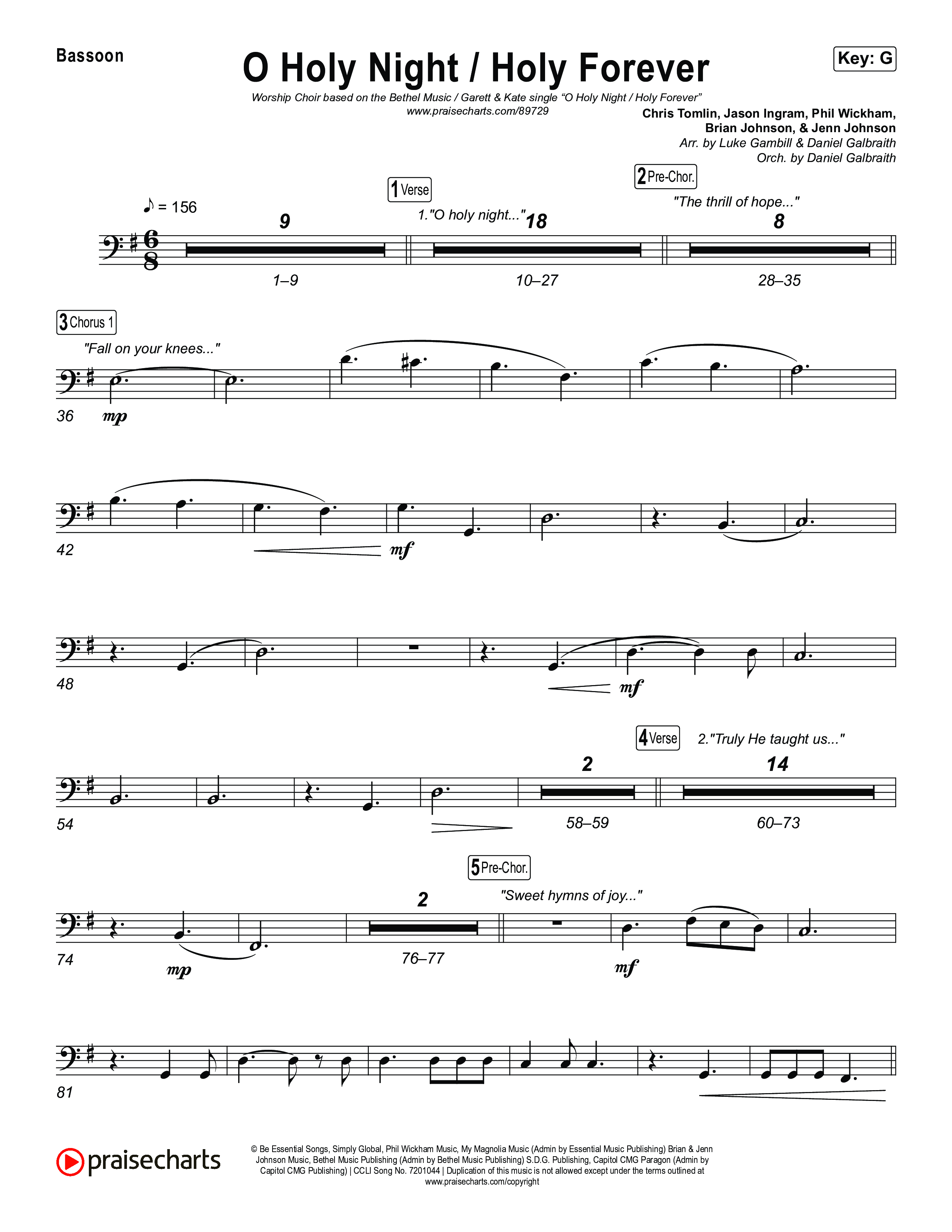 O Holy Night / Holy Forever (Worship Choir/SAB) Bassoon (Bethel Music / Garett & Kate / Arr. Luke Gambill)