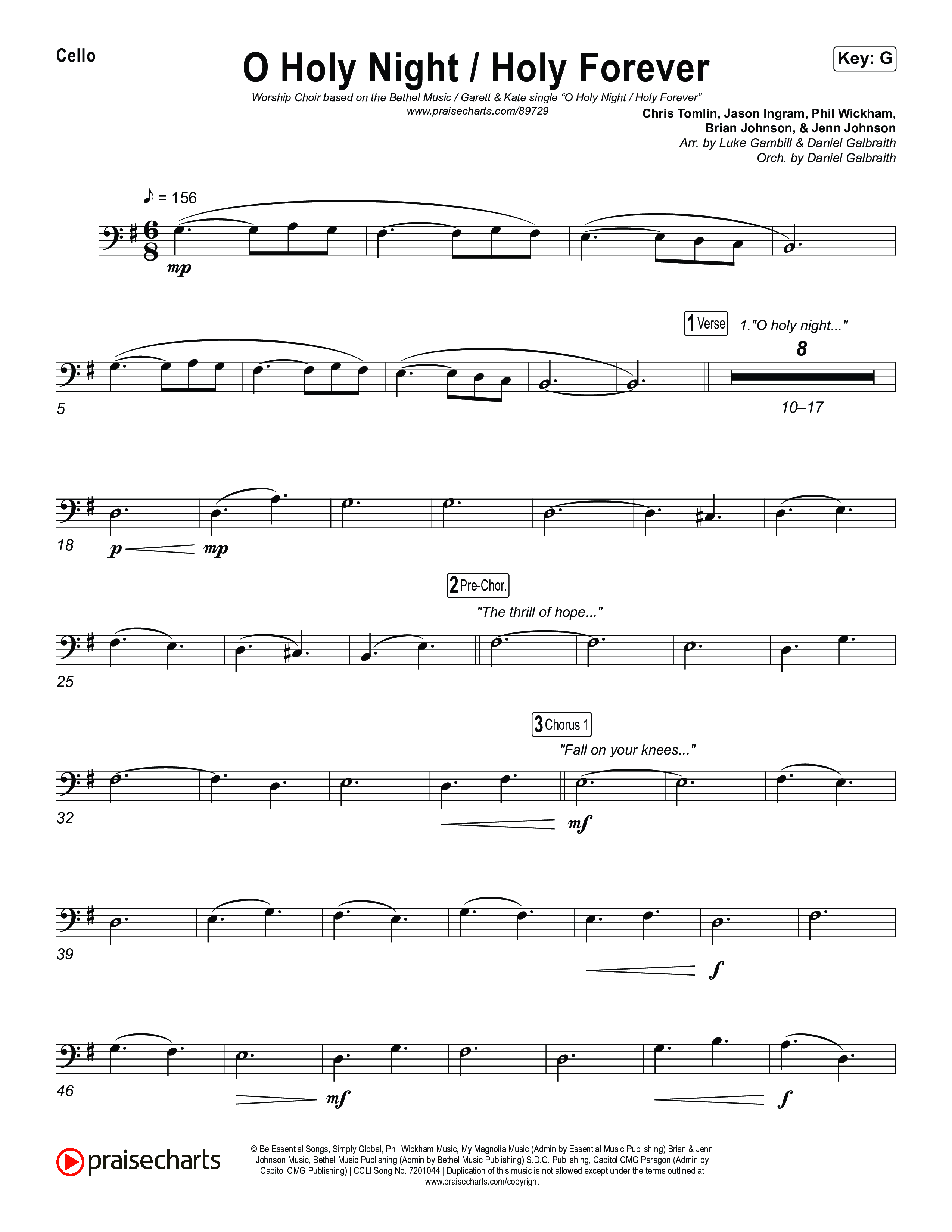 O Holy Night / Holy Forever (Worship Choir/SAB) Cello (Bethel Music / Garett & Kate / Arr. Luke Gambill)