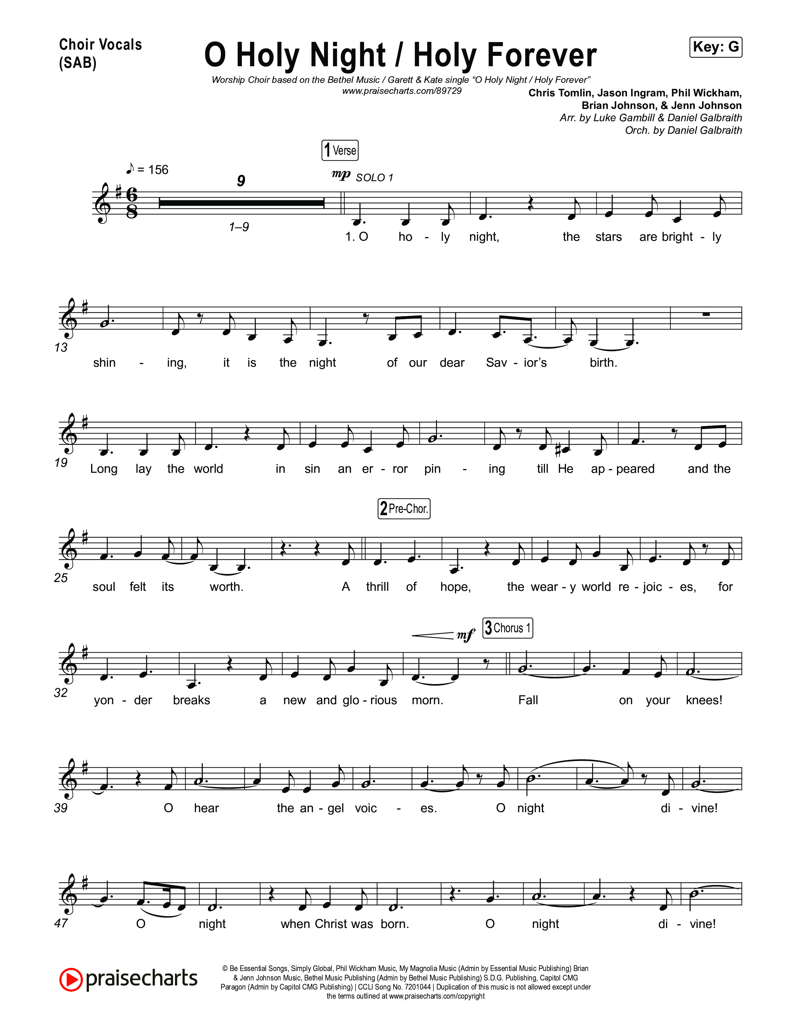 O Holy Night / Holy Forever (Worship Choir/SAB) Choir Sheet (SAB) (Bethel Music / Garett & Kate / Arr. Luke Gambill)