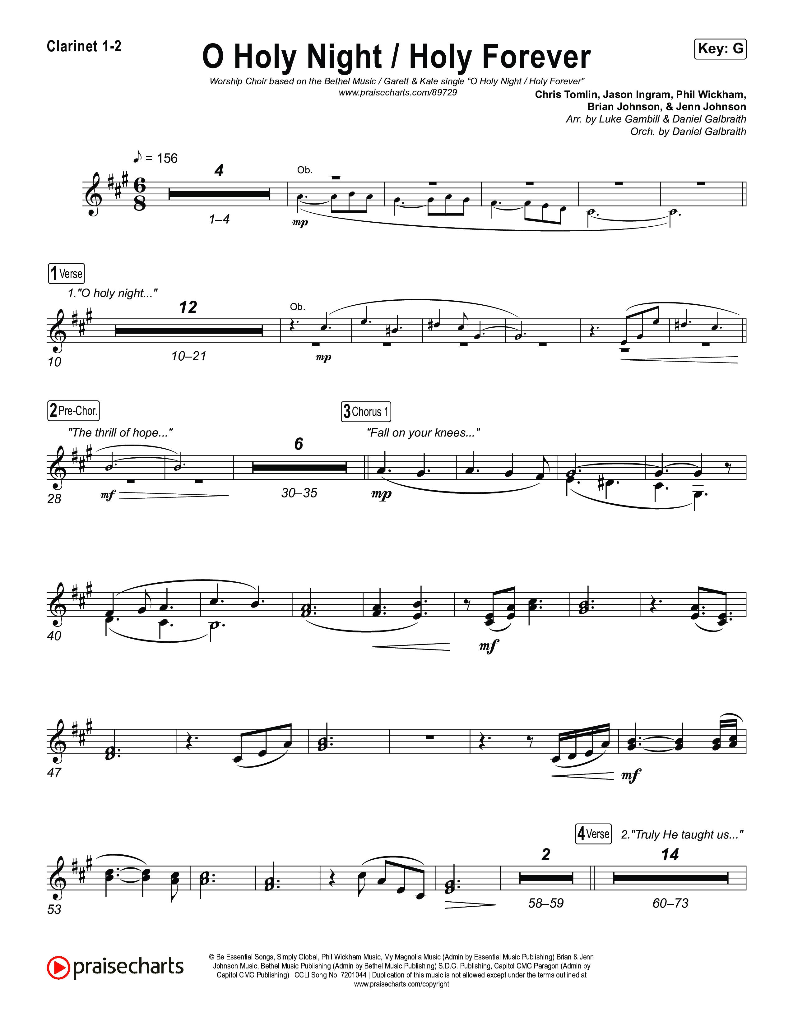 O Holy Night / Holy Forever (Worship Choir/SAB) Clarinet 1/2 (Bethel Music / Garett & Kate / Arr. Luke Gambill)