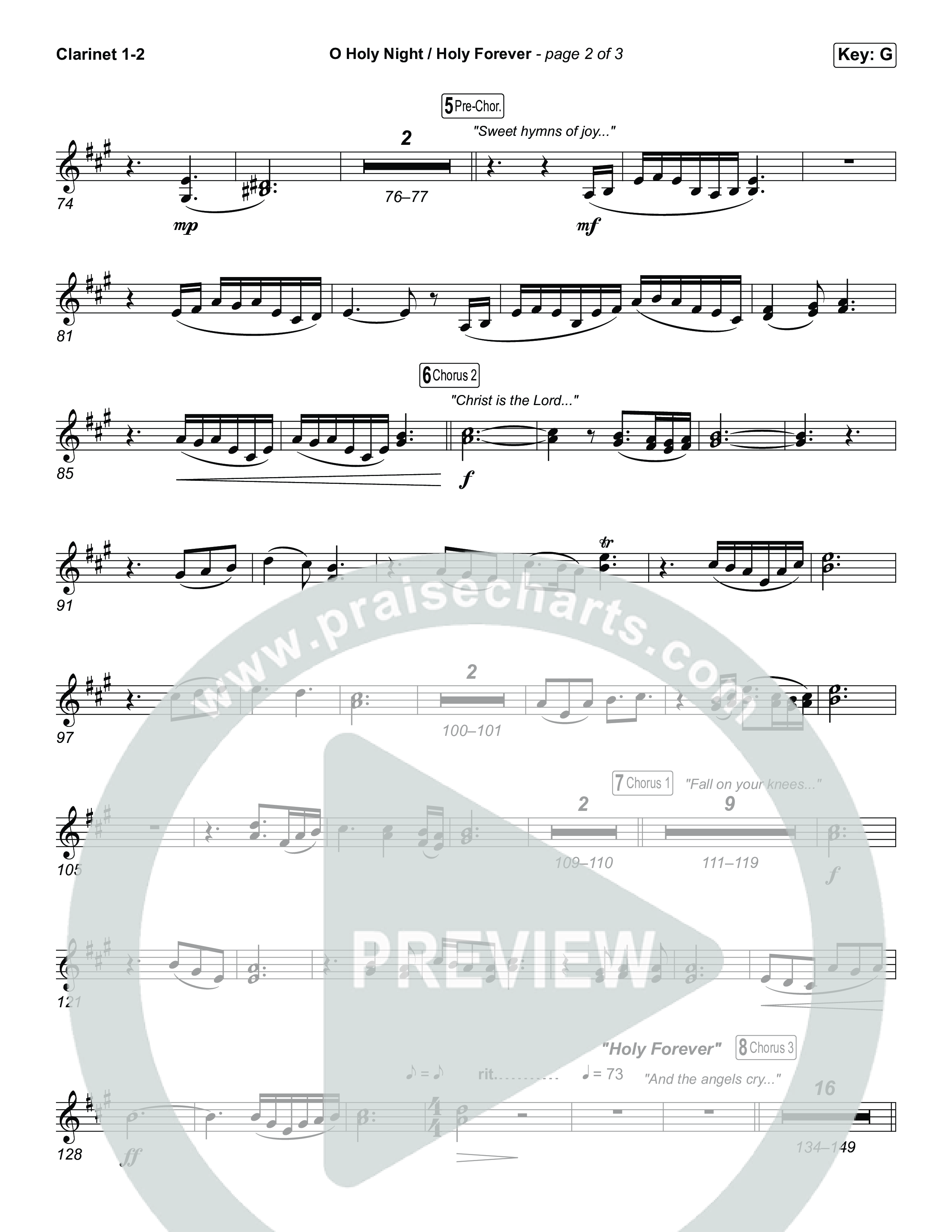 O Holy Night / Holy Forever (Worship Choir/SAB) Clarinet 1/2 (Bethel Music / Garett & Kate / Arr. Luke Gambill)