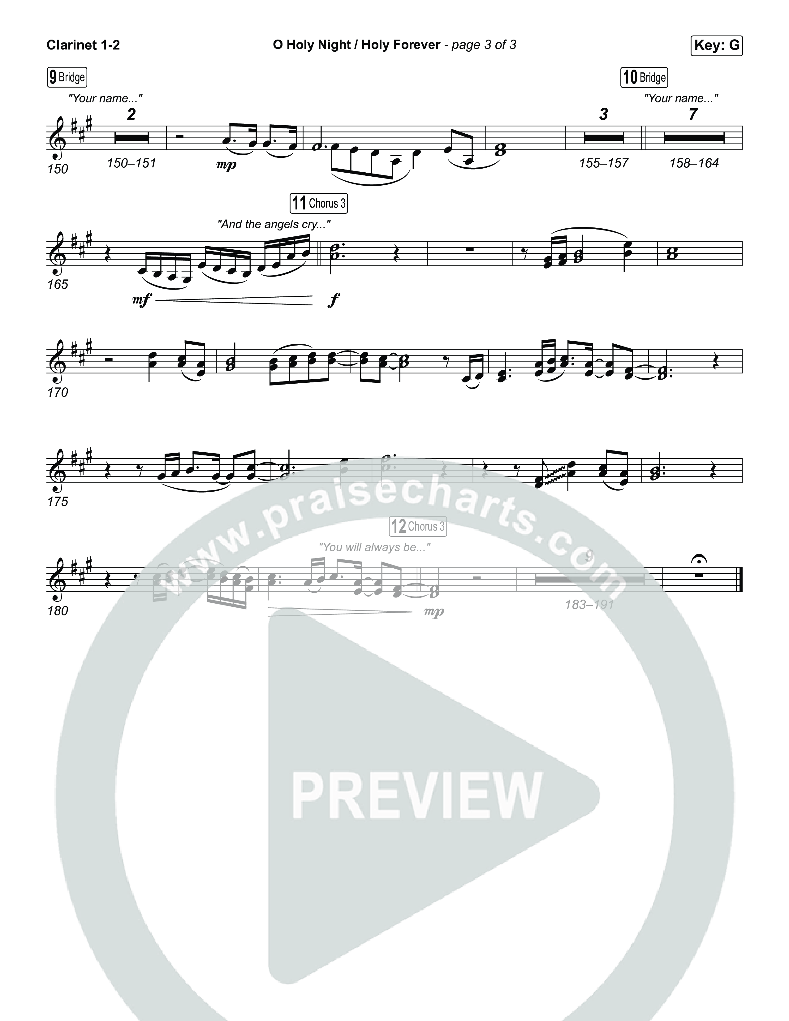 O Holy Night / Holy Forever (Worship Choir/SAB) Clarinet 1/2 (Bethel Music / Garett & Kate / Arr. Luke Gambill)