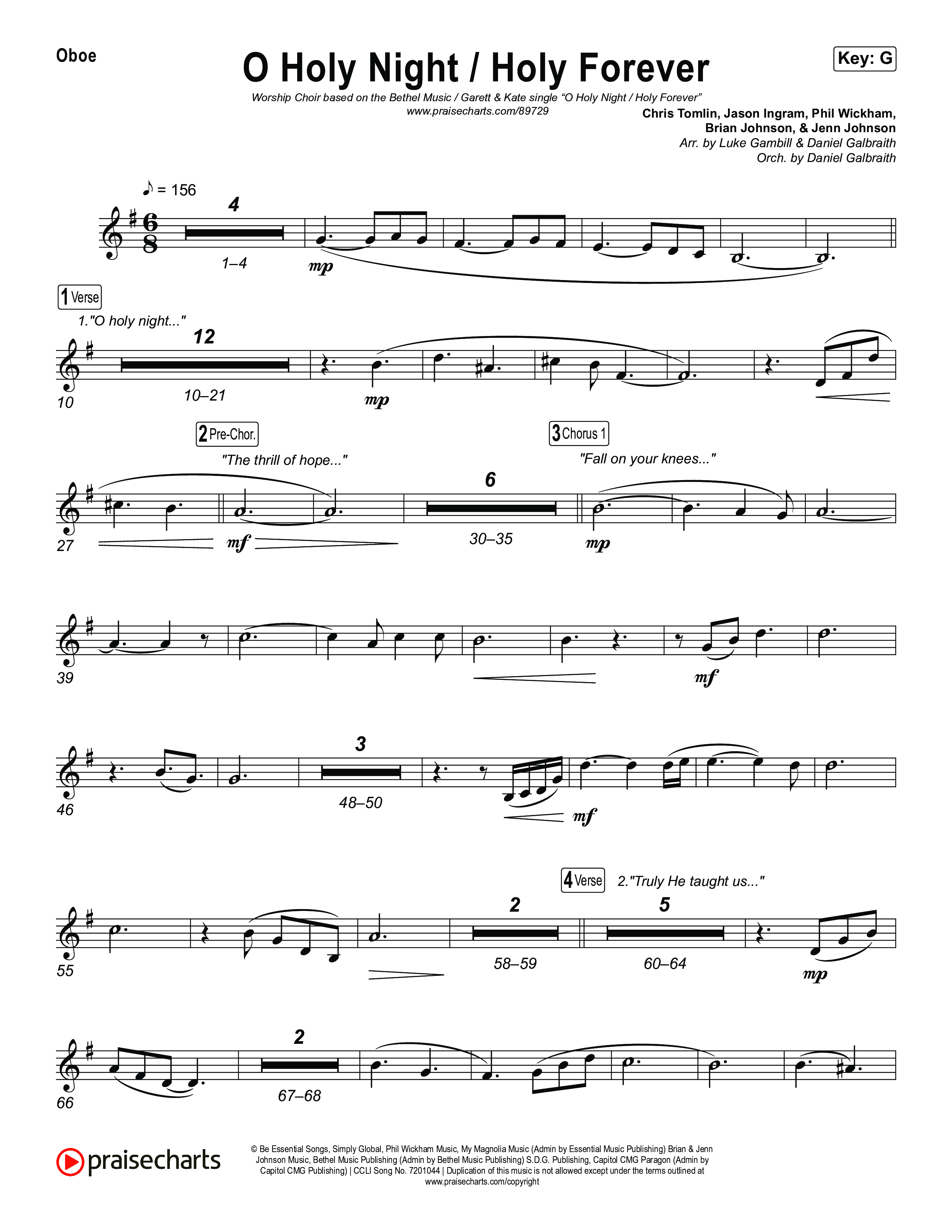 O Holy Night / Holy Forever (Worship Choir/SAB) Oboe (Bethel Music / Garett & Kate / Arr. Luke Gambill)