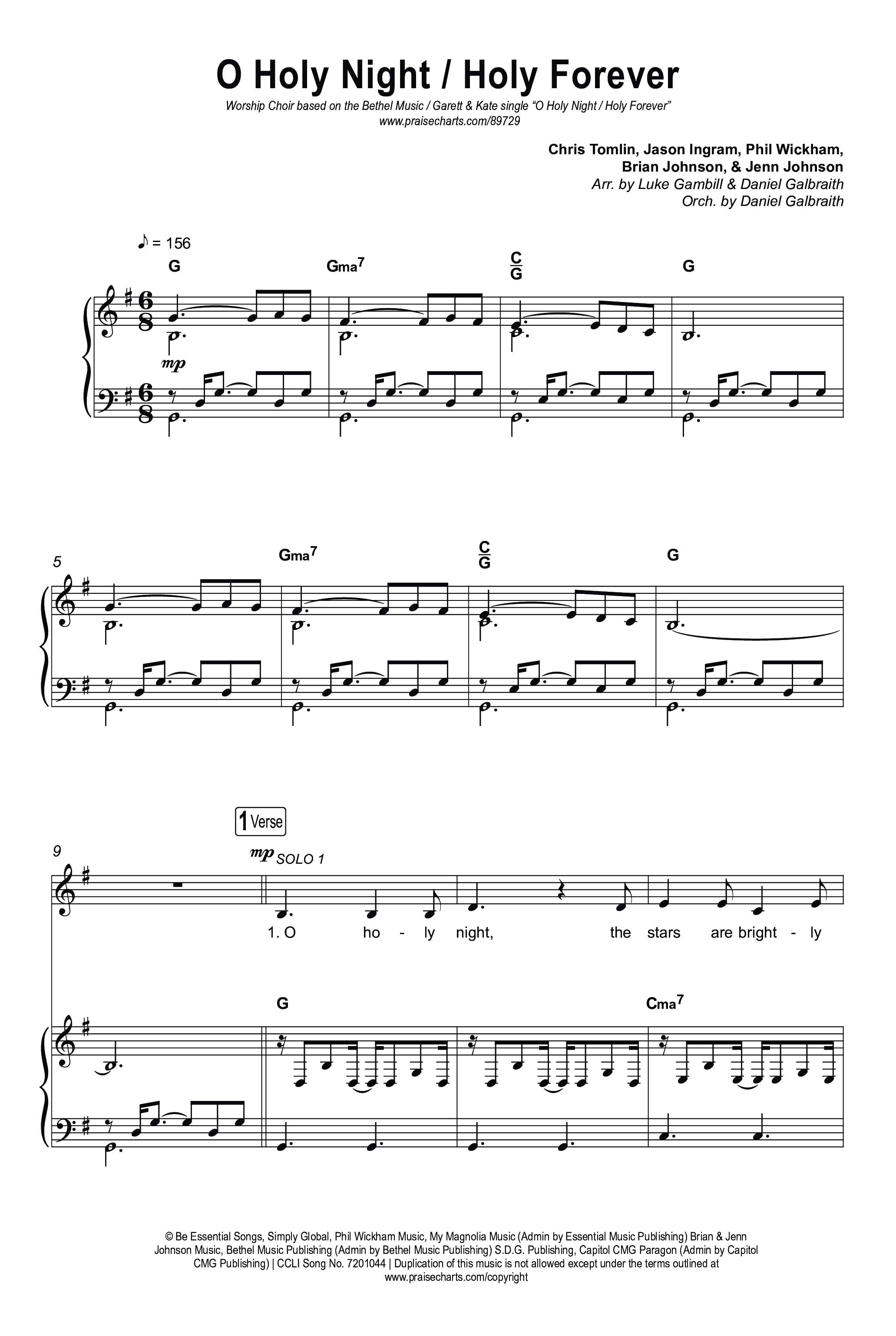 O Holy Night / Holy Forever (Worship Choir/SAB) Octavo (SAB & Pno) (Bethel Music / Garett & Kate / Arr. Luke Gambill)