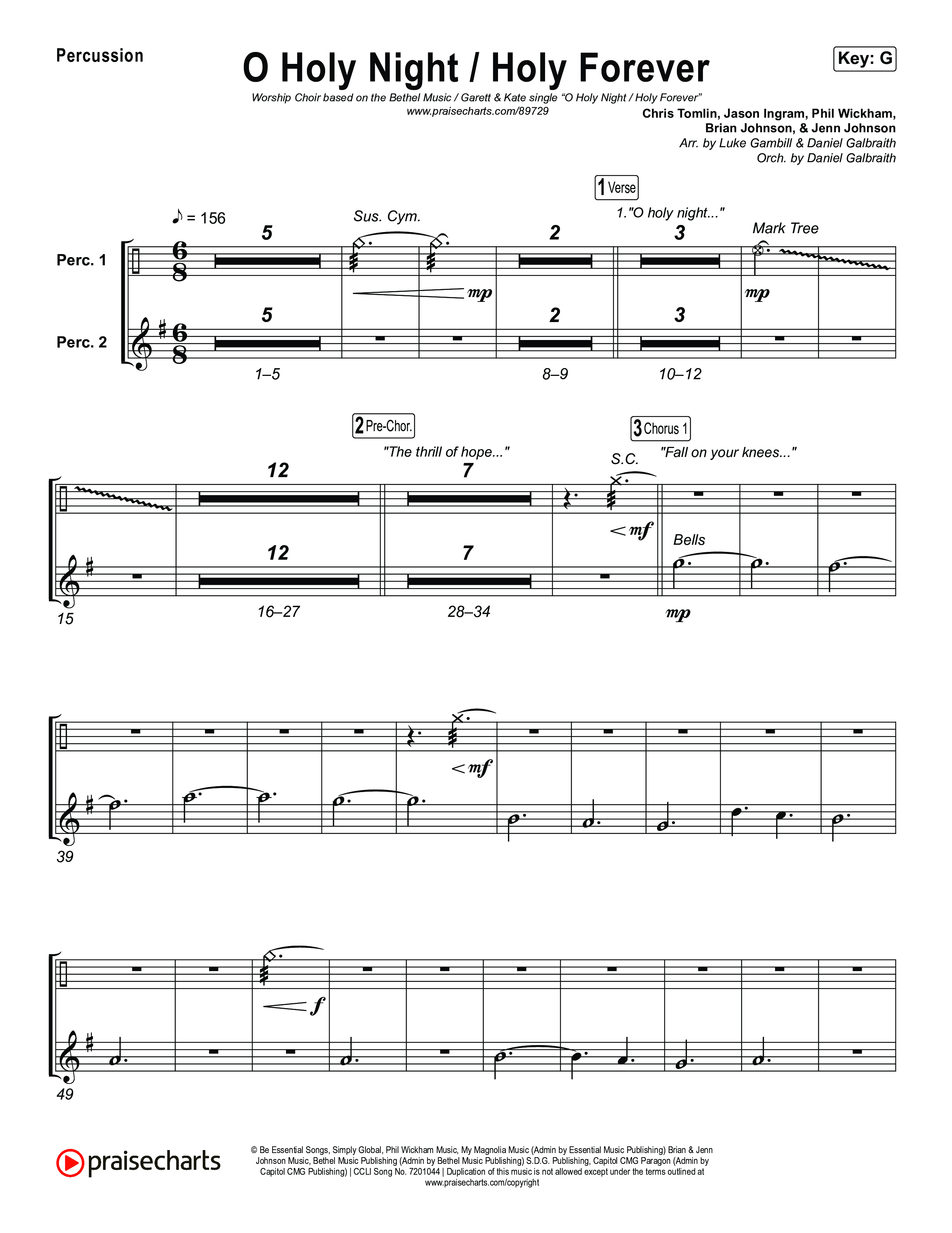 O Holy Night / Holy Forever (Worship Choir/SAB) Percussion (Bethel Music / Garett & Kate / Arr. Luke Gambill)