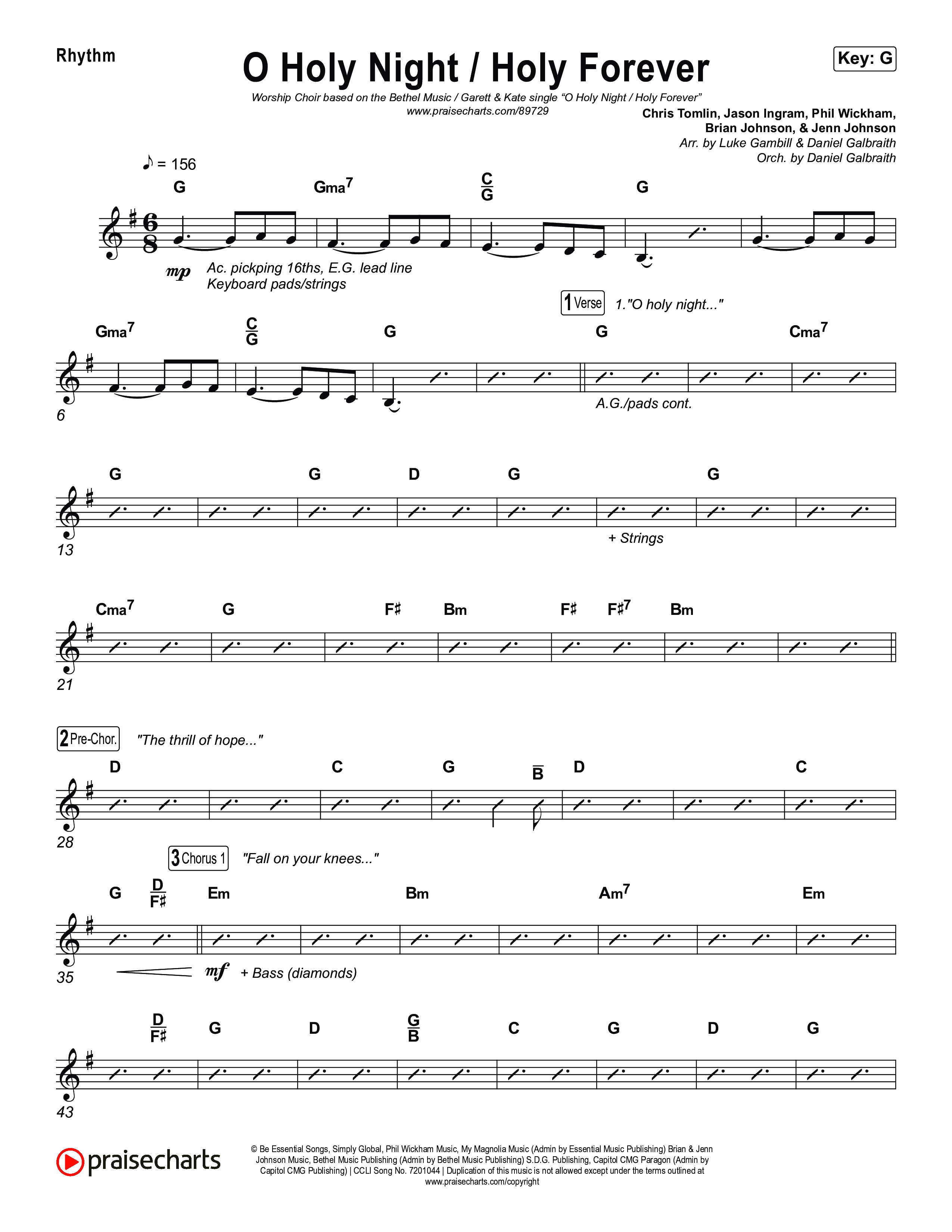 O Holy Night / Holy Forever (Worship Choir/SAB) Rhythm Chart (Bethel Music / Garett & Kate / Arr. Luke Gambill)