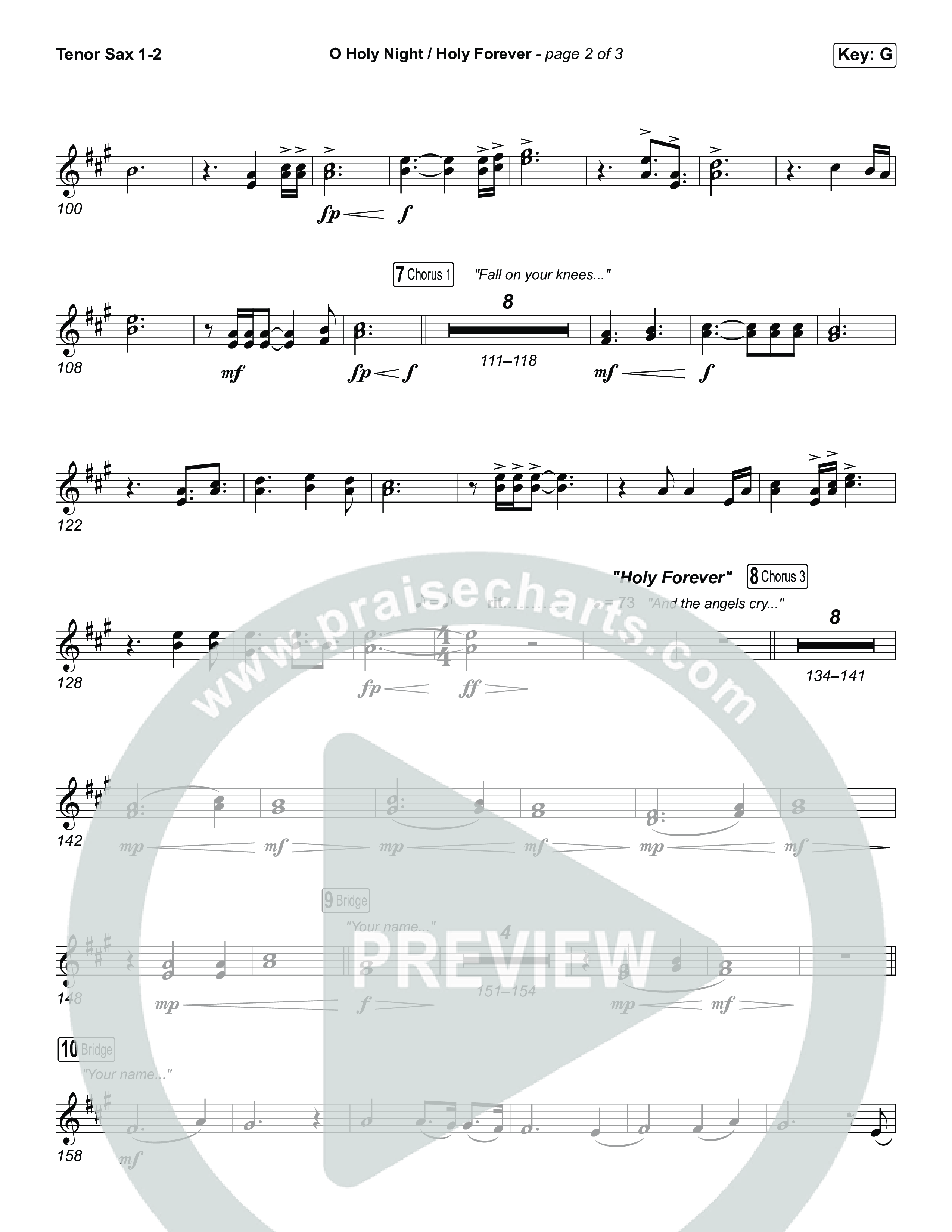 O Holy Night / Holy Forever (Worship Choir/SAB) Tenor Sax 1/2 (Bethel Music / Garett & Kate / Arr. Luke Gambill)