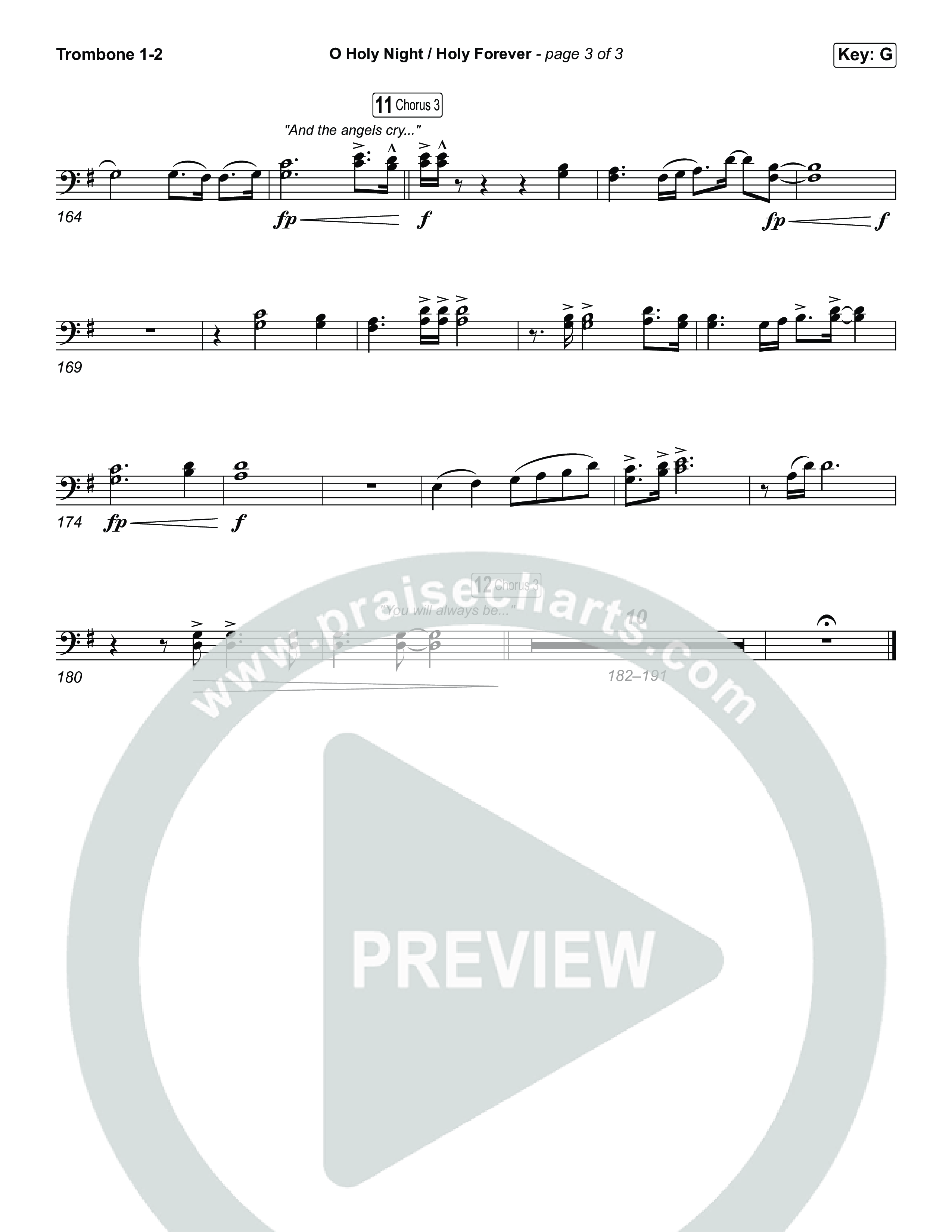 O Holy Night / Holy Forever (Worship Choir/SAB) Trombone 1/2 (Bethel Music / Garett & Kate / Arr. Luke Gambill)