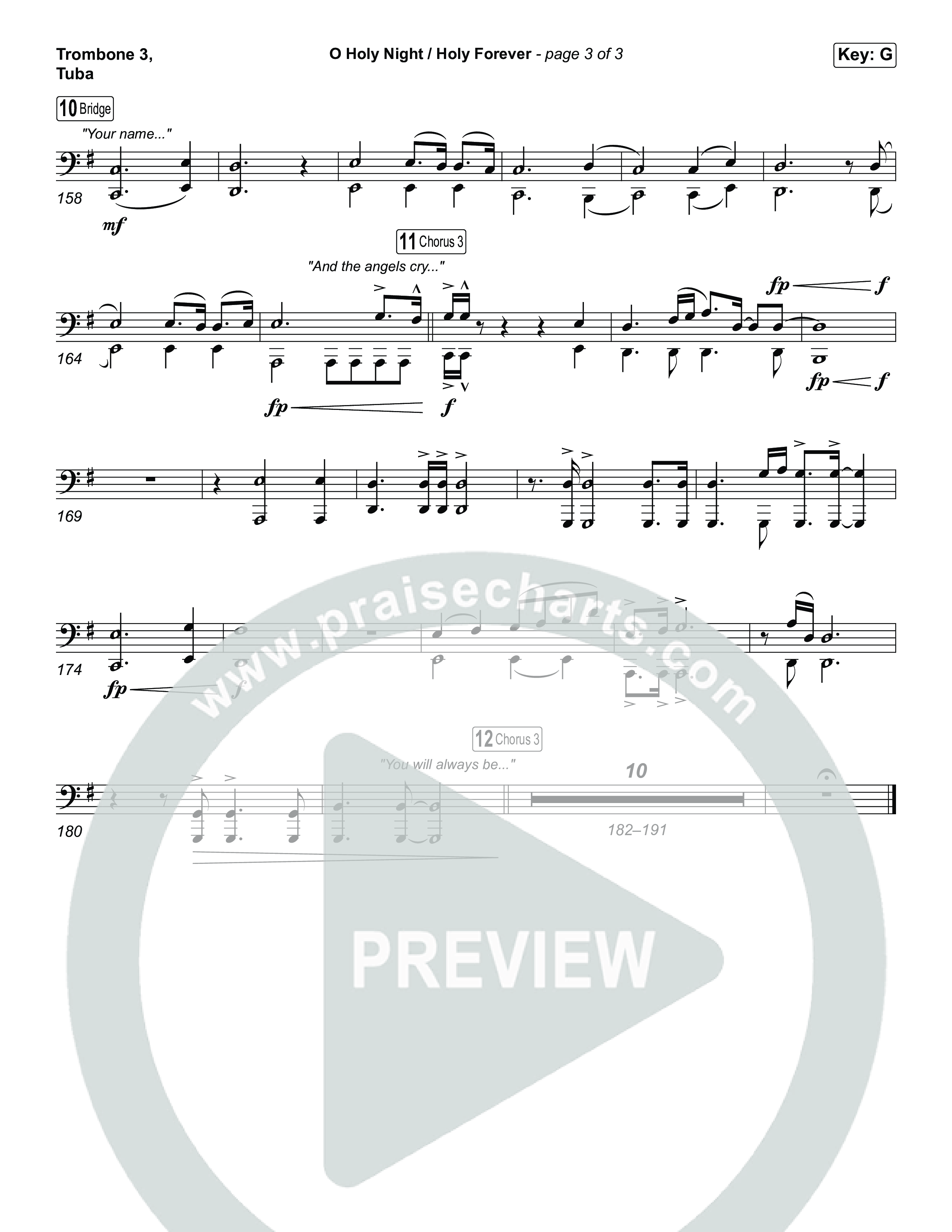 O Holy Night / Holy Forever (Worship Choir/SAB) Trombone 3/Tuba (Bethel Music / Garett & Kate / Arr. Luke Gambill)