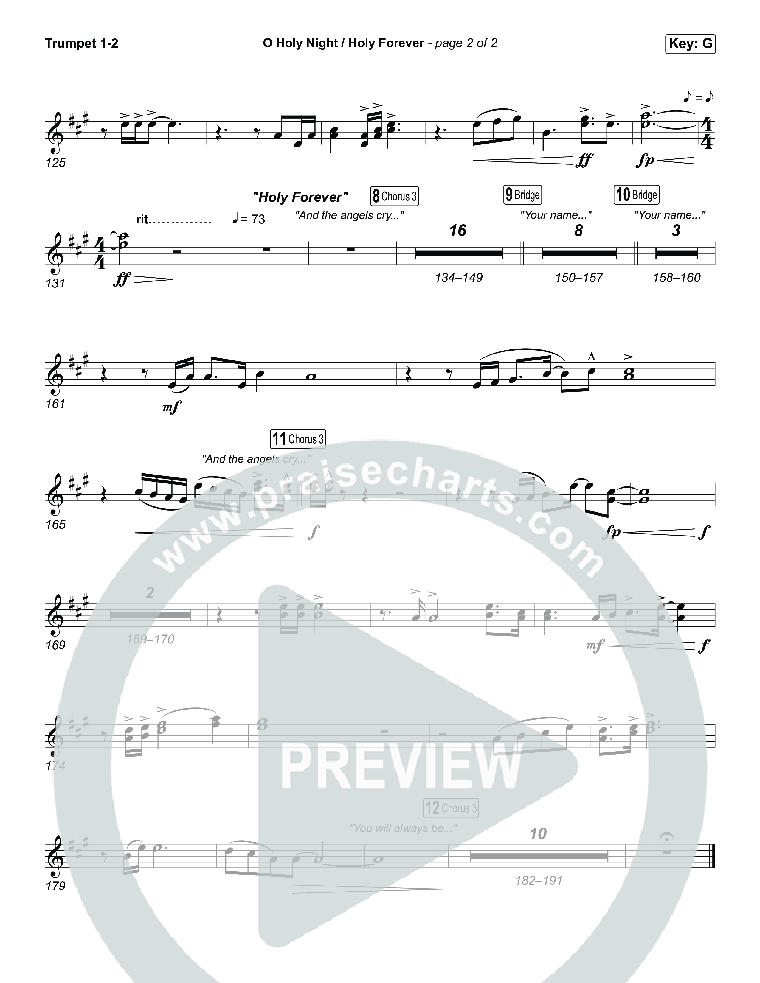 O Holy Night / Holy Forever (Worship Choir/SAB) Trumpet 1,2 (Bethel Music / Garett & Kate / Arr. Luke Gambill)