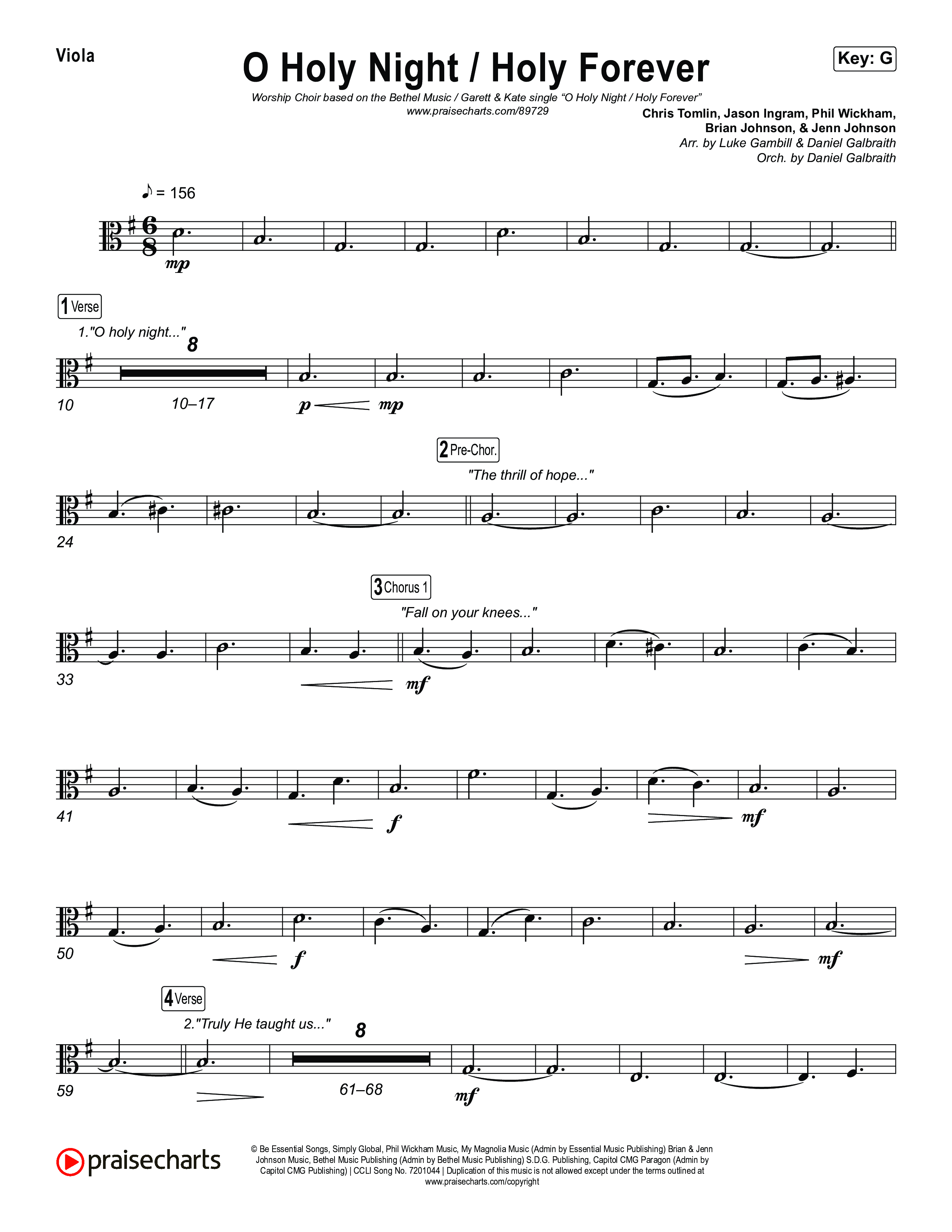 O Holy Night / Holy Forever (Worship Choir/SAB) Viola (Bethel Music / Garett & Kate / Arr. Luke Gambill)