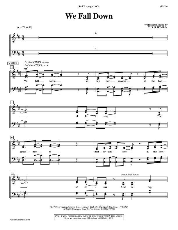 We Fall Down Choir Sheet (SATB) (Chris Tomlin)