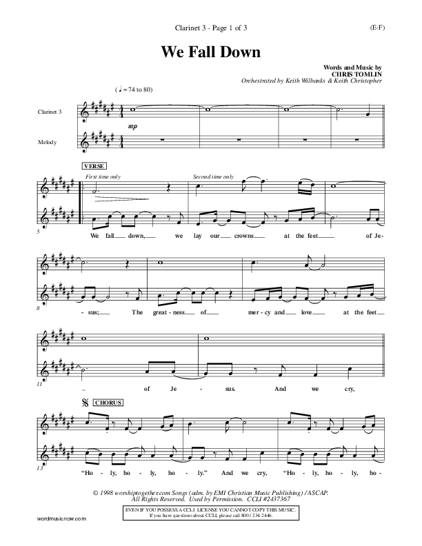 We Fall Down Clarinet 3 (Chris Tomlin)