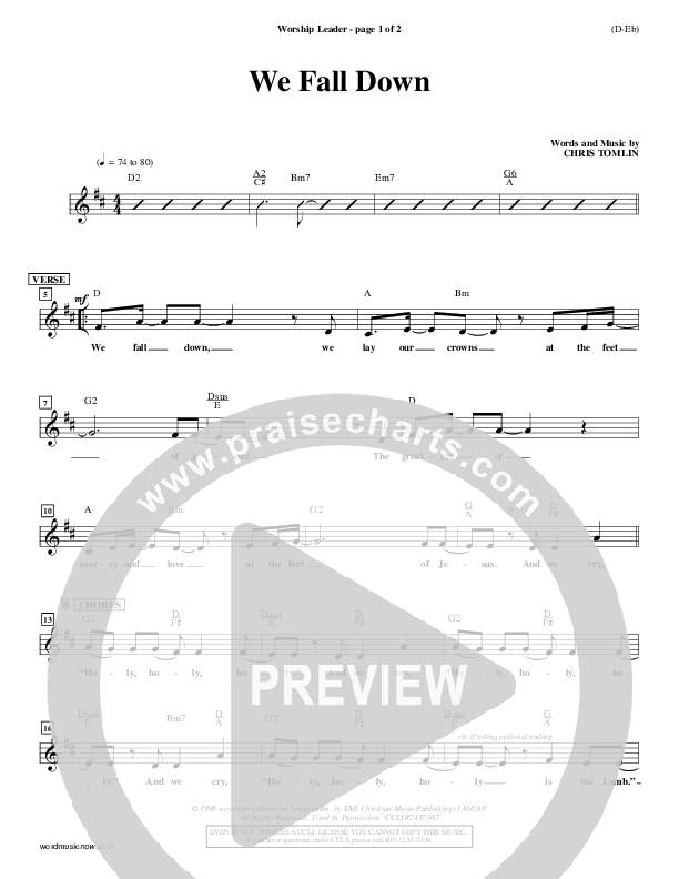 We Fall Down Lead Sheet (Chris Tomlin)