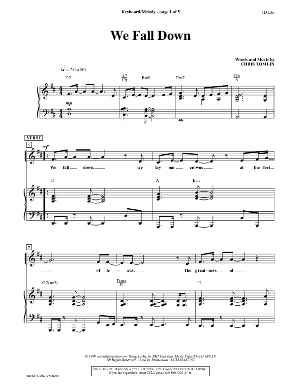 We Fall Down Lead Sheet (Chris Tomlin)