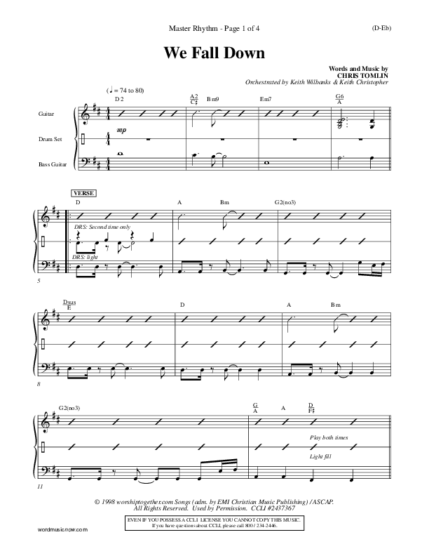 We Fall Down Rhythm Chart (Chris Tomlin)