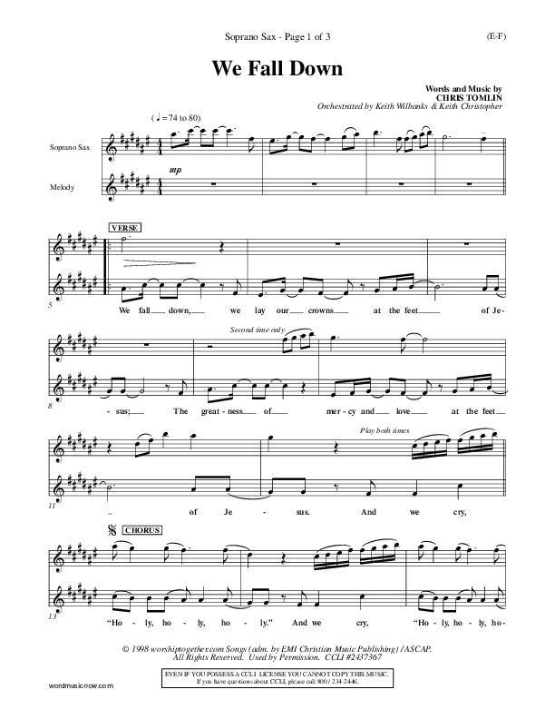 We Fall Down Soprano Sax (Chris Tomlin)