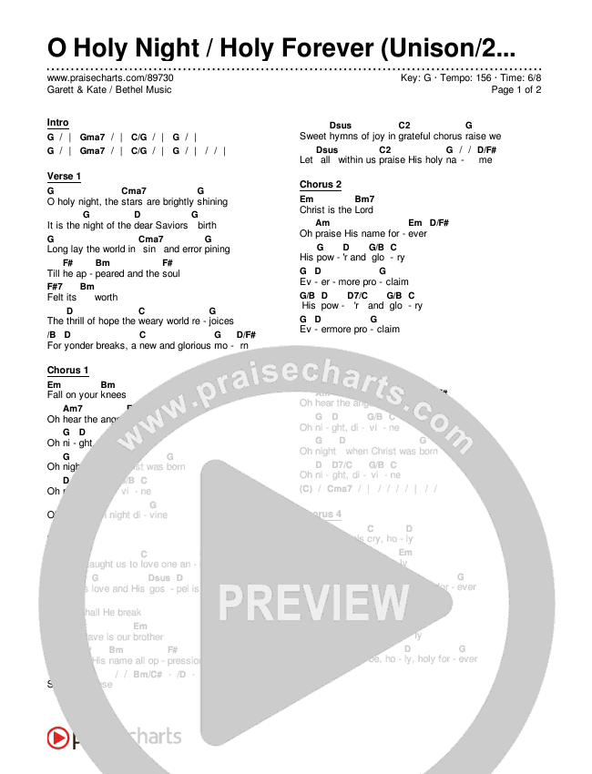 O Holy Night / Holy Forever (Unison/2-Part) Chords & Lyrics (Bethel Music / Garett & Kate / Arr. Luke Gambill)