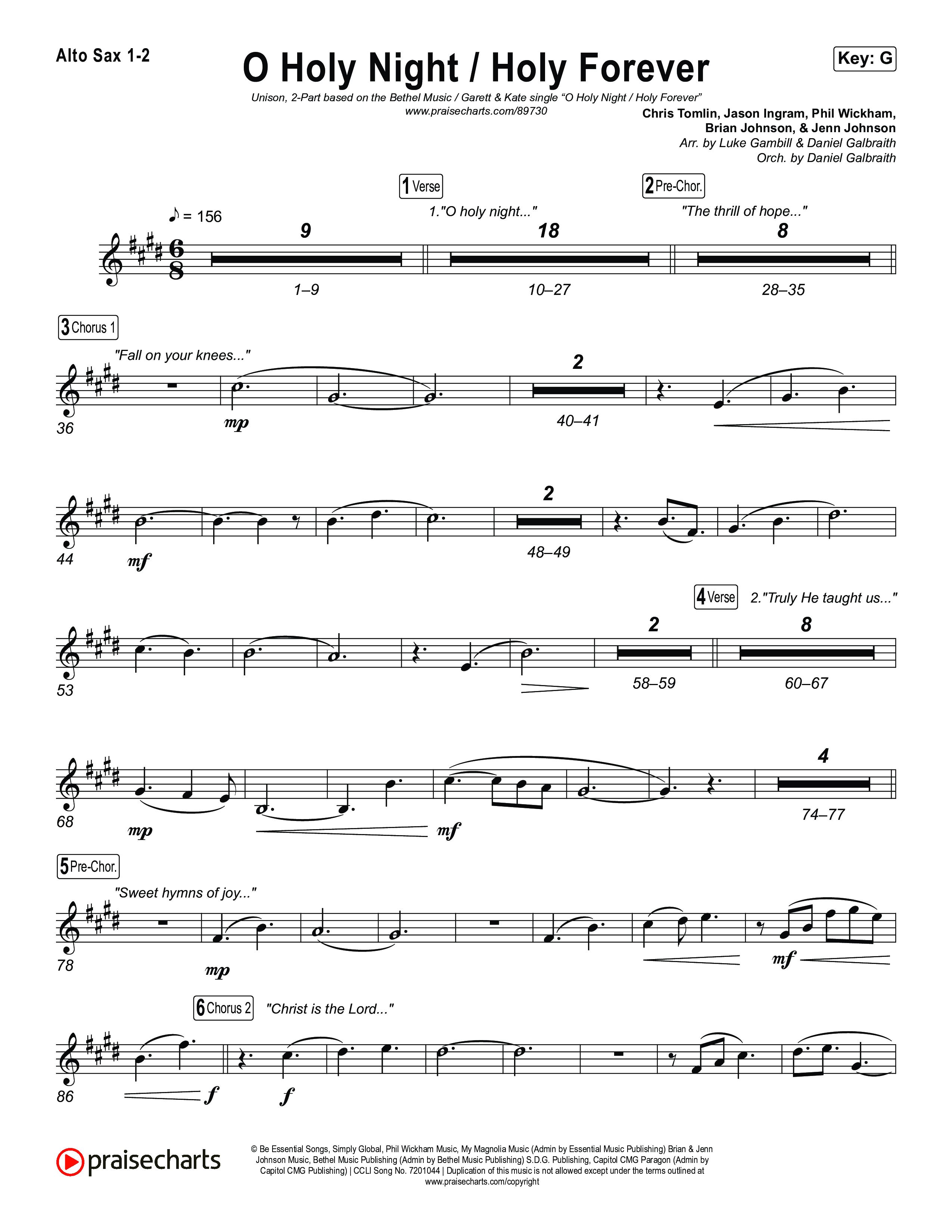 O Holy Night / Holy Forever (Unison/2-Part) Sax Pack (Bethel Music / Garett & Kate / Arr. Luke Gambill)