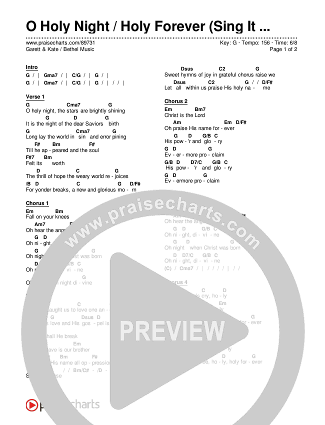 O Holy Night / Holy Forever (Sing It Now) Chords & Lyrics (Bethel Music / Garett & Kate / Arr. Luke Gambill)