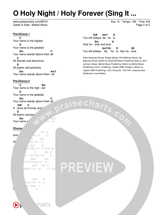 O Holy Night / Holy Forever (Sing It Now) Chords & Lyrics (Bethel Music / Garett & Kate / Arr. Luke Gambill)