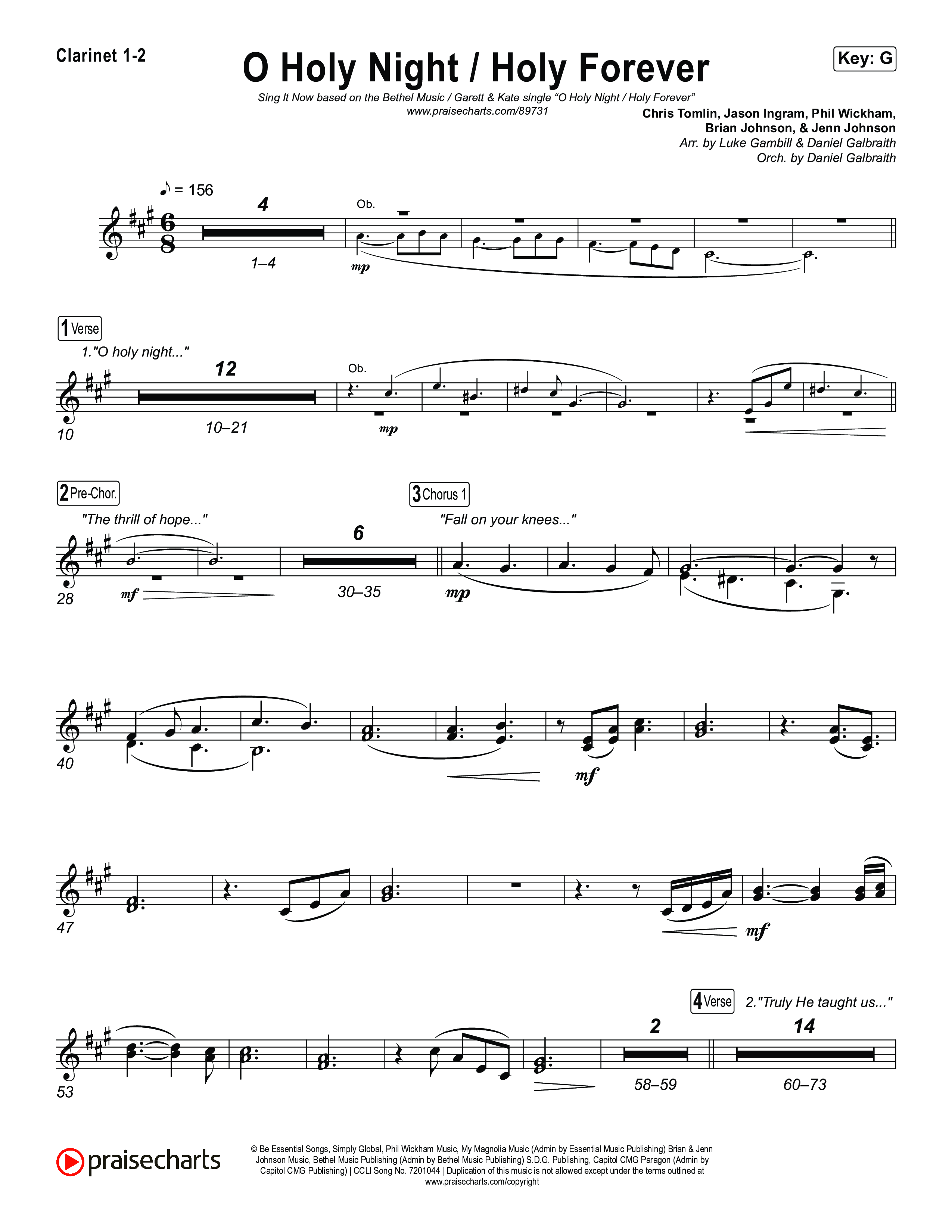 O Holy Night / Holy Forever (Sing It Now) Clarinet 1/2 (Bethel Music / Garett & Kate / Arr. Luke Gambill)