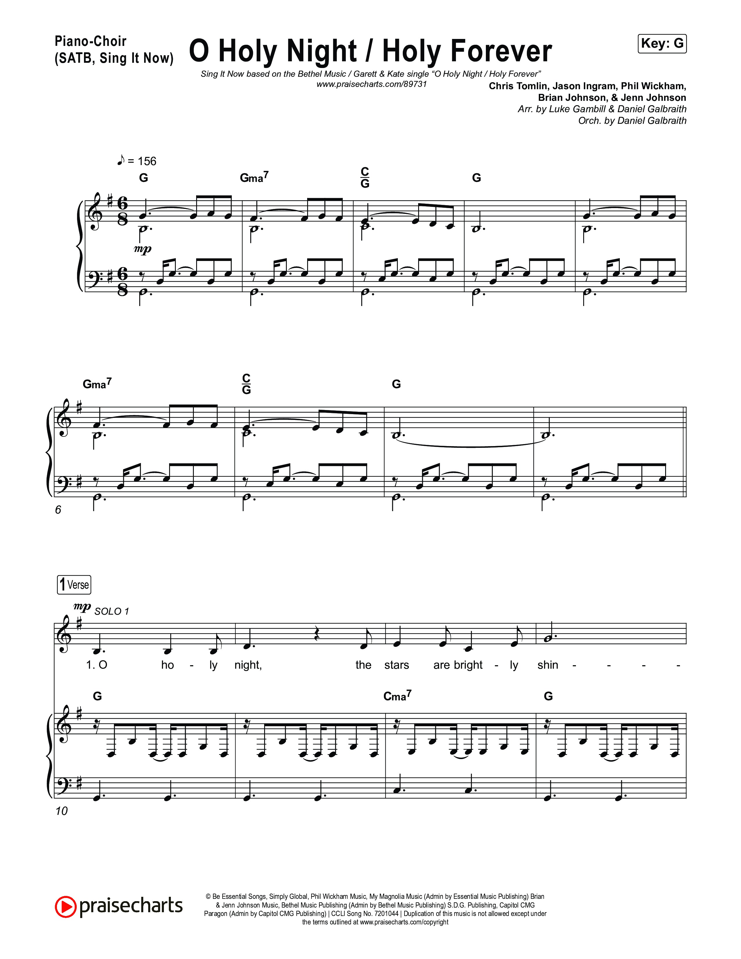 O Holy Night / Holy Forever (Sing It Now) Piano/Choir (SATB) (Bethel Music / Garett & Kate / Arr. Luke Gambill)