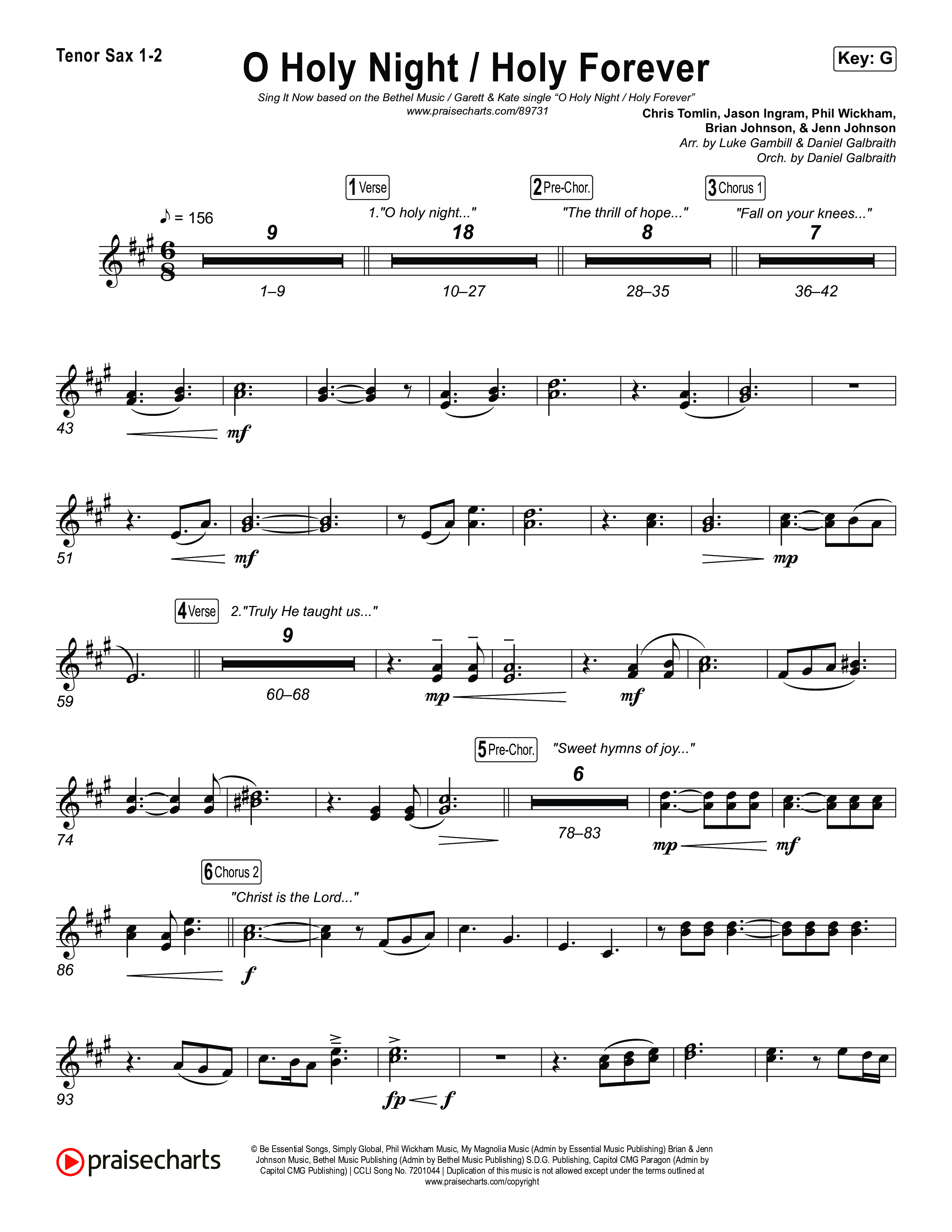 O Holy Night / Holy Forever (Sing It Now) Tenor Sax 1/2 (Bethel Music / Garett & Kate / Arr. Luke Gambill)