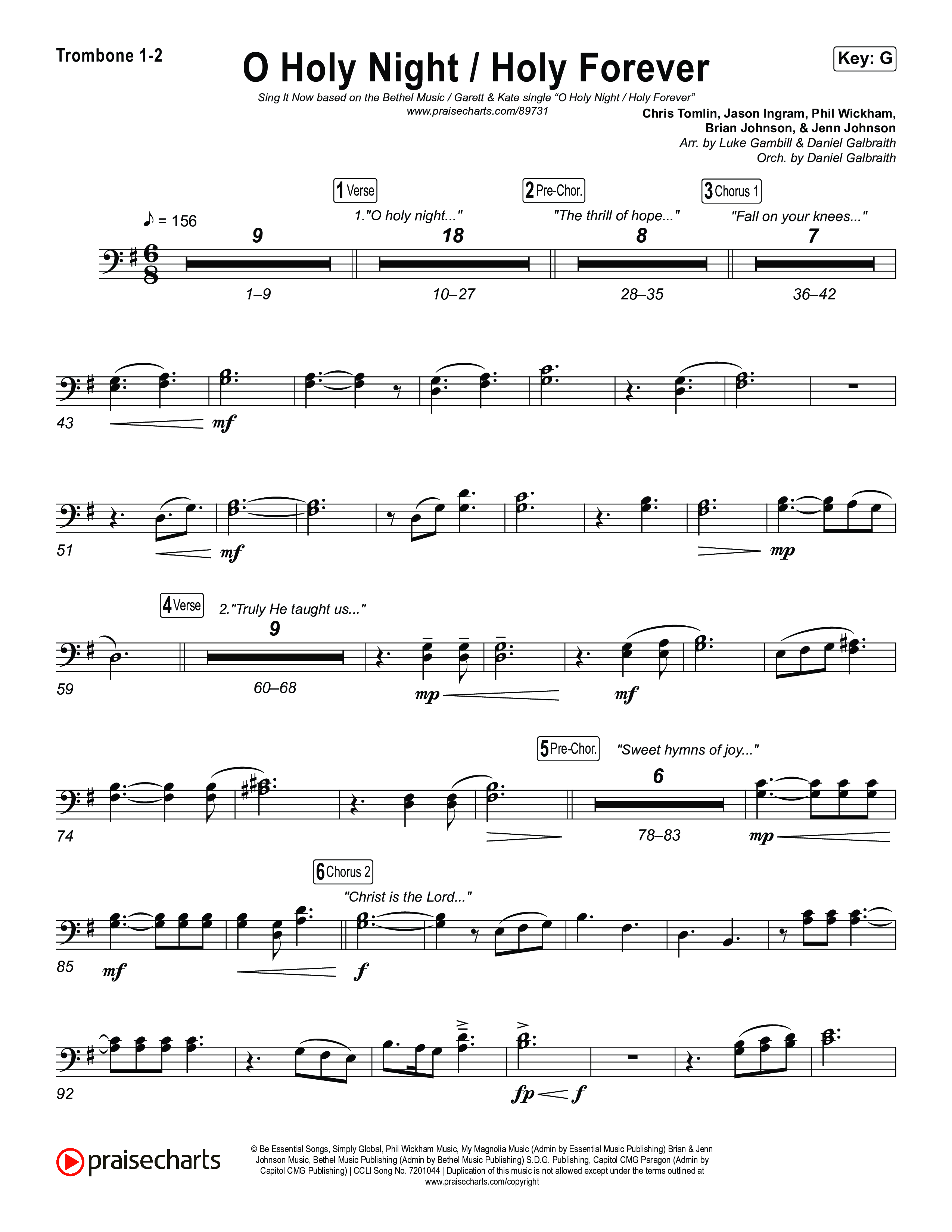 O Holy Night / Holy Forever (Sing It Now) Trombone 1/2 (Bethel Music / Garett & Kate / Arr. Luke Gambill)