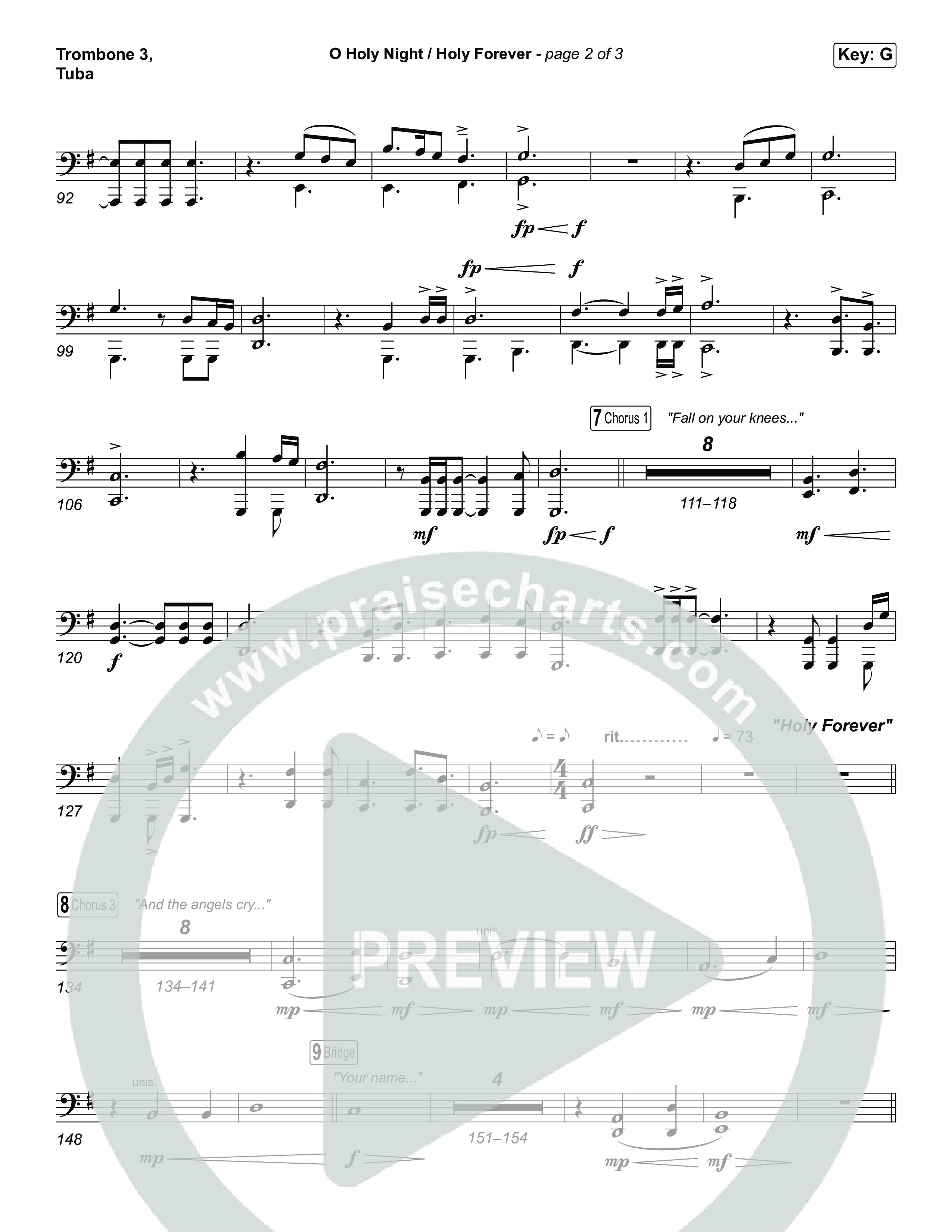 O Holy Night / Holy Forever (Sing It Now) Trombone 3/Tuba (Bethel Music / Garett & Kate / Arr. Luke Gambill)