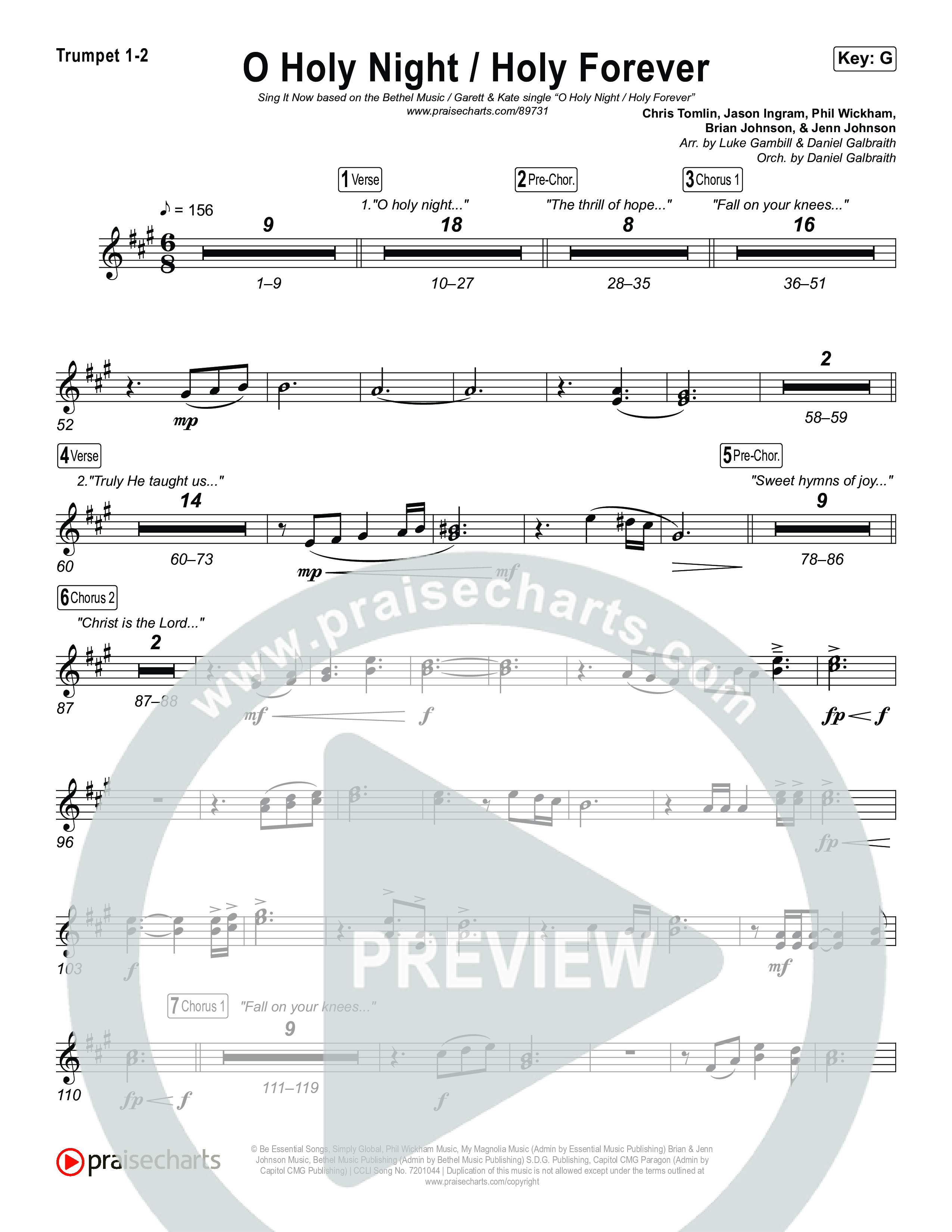 O Holy Night / Holy Forever (Sing It Now) Trumpet 1,2 (Bethel Music / Garett & Kate / Arr. Luke Gambill)