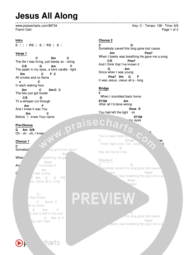 Jesus All Along Chords & Lyrics (Franni Cain)