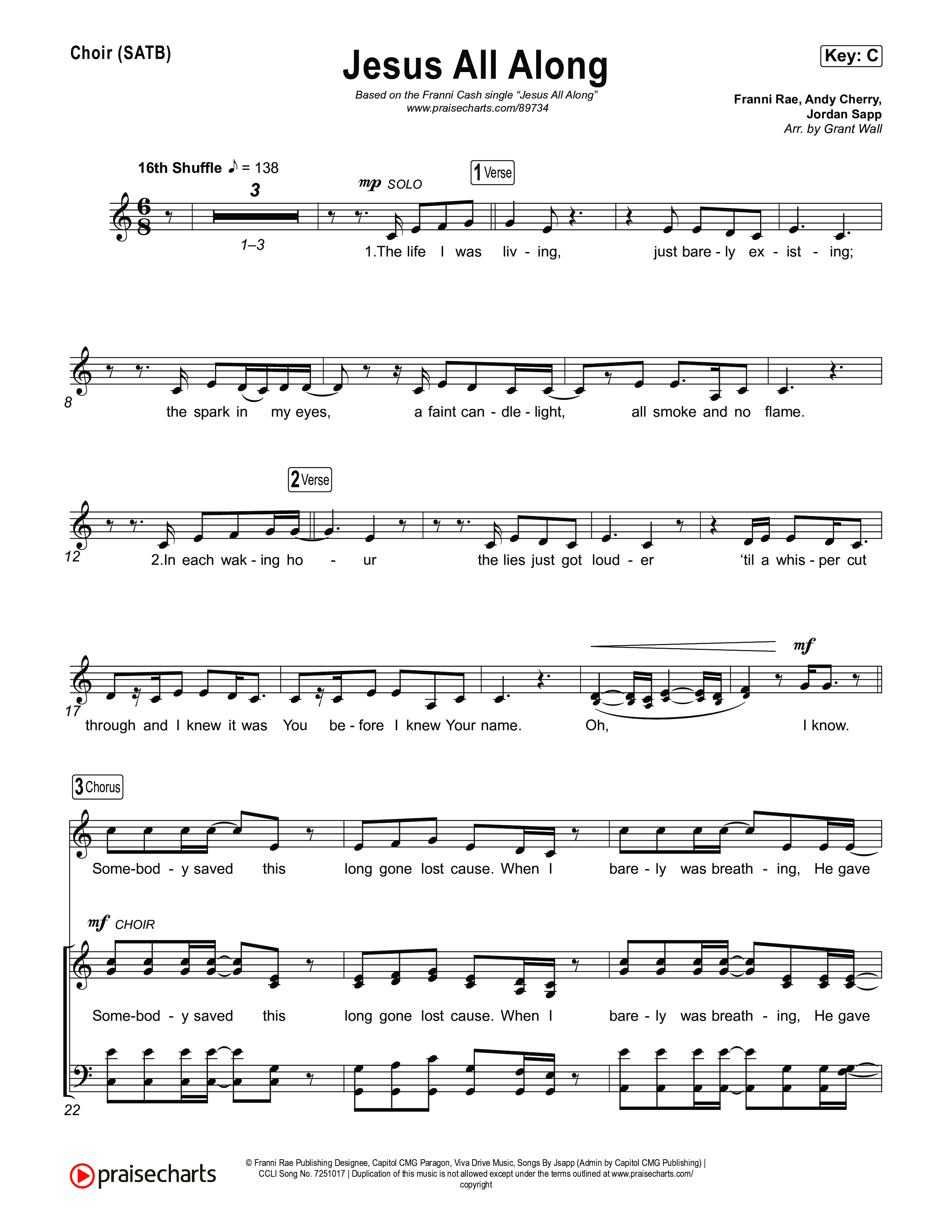 Jesus All Along Choir Sheet (SATB) (Franni Cash)