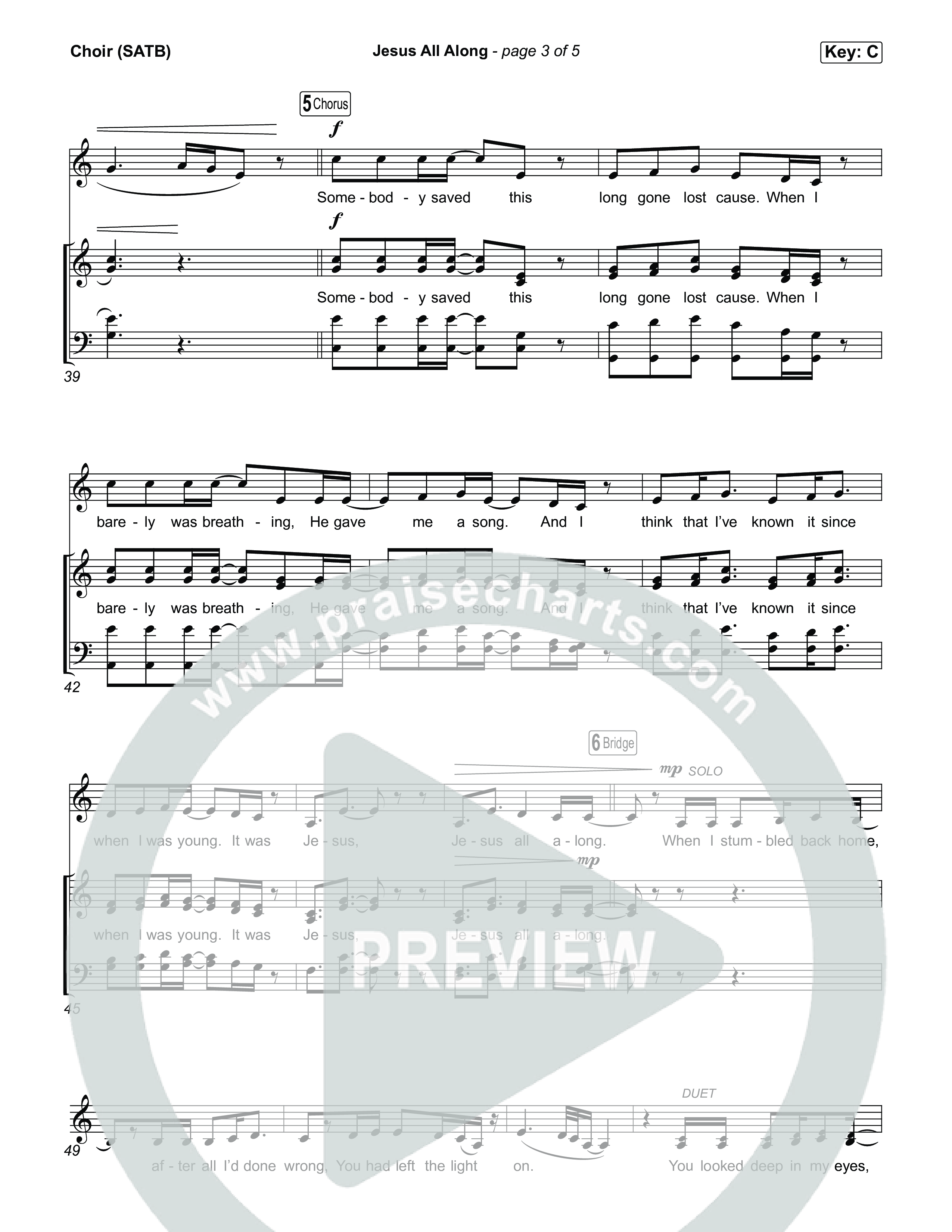 Jesus All Along Choir Sheet (SATB) (Franni Cash)