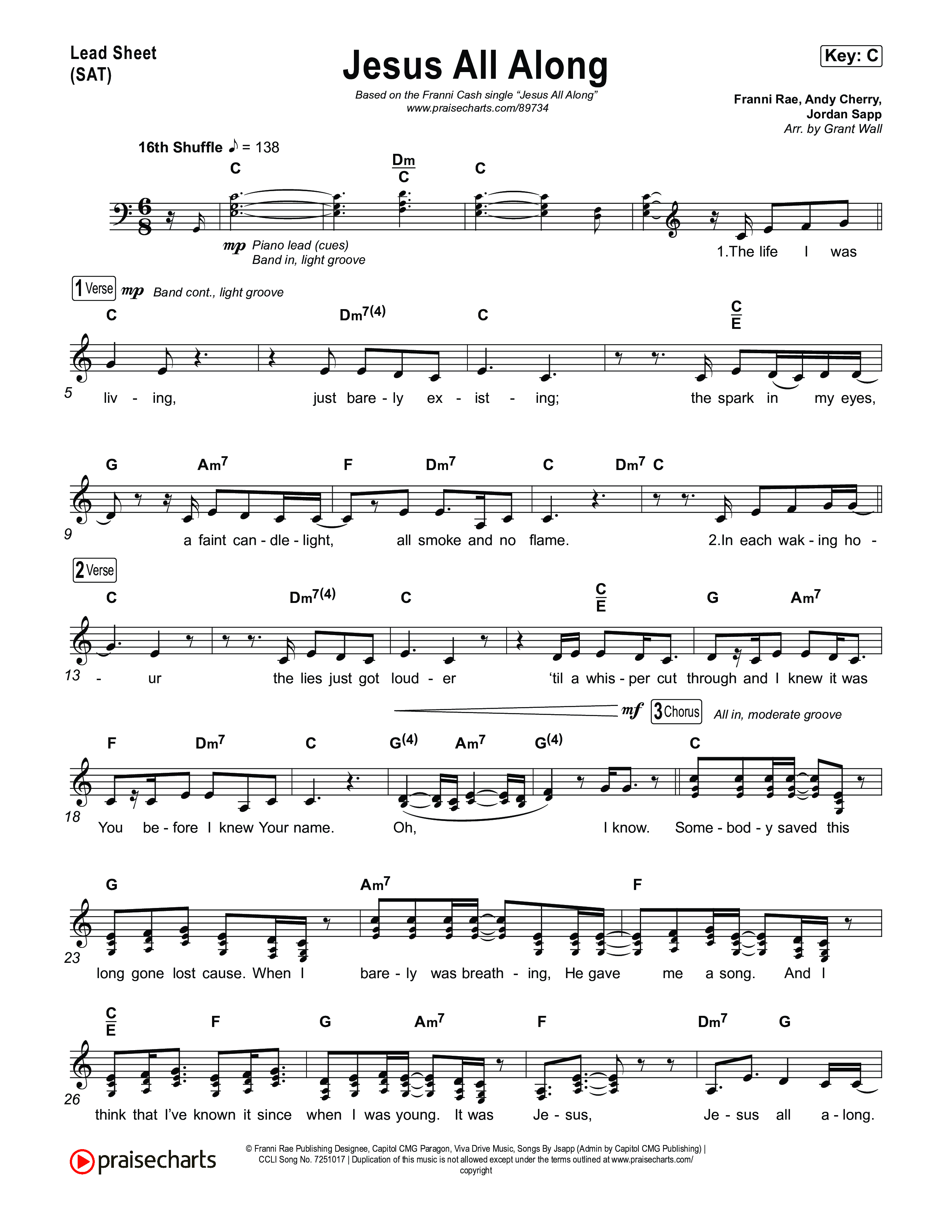 Jesus All Along Lead Sheet (SAT) (Franni Cash)