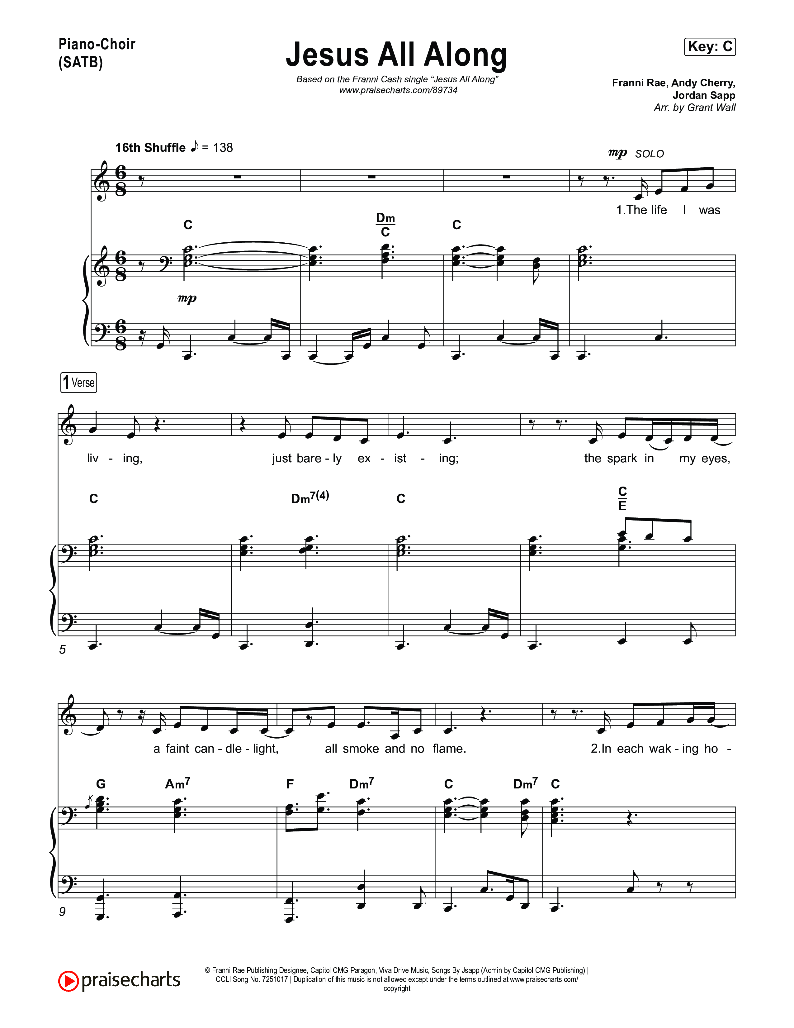 Jesus All Along Piano/Vocal Pack (Franni Cash)
