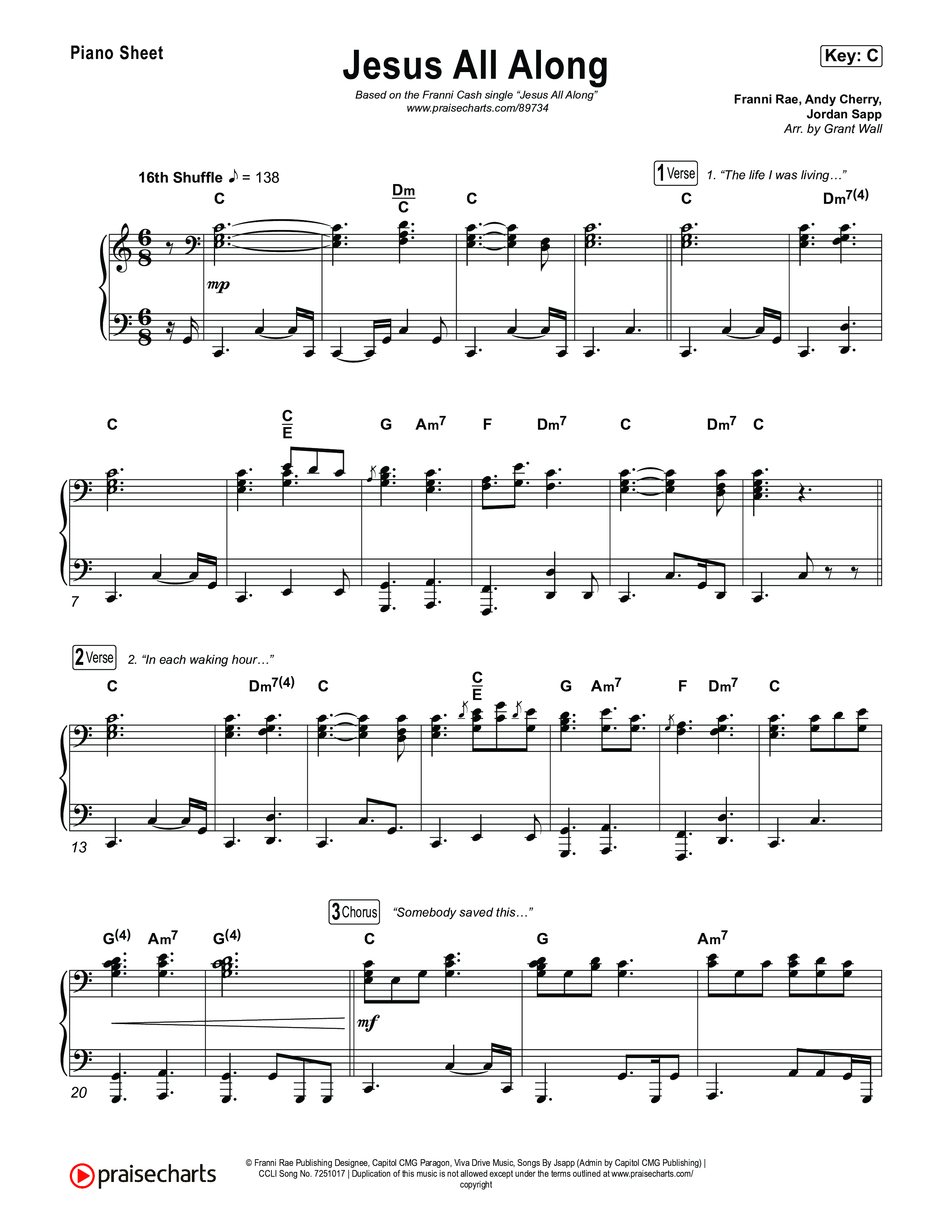 Jesus All Along Piano Sheet (Franni Cash)
