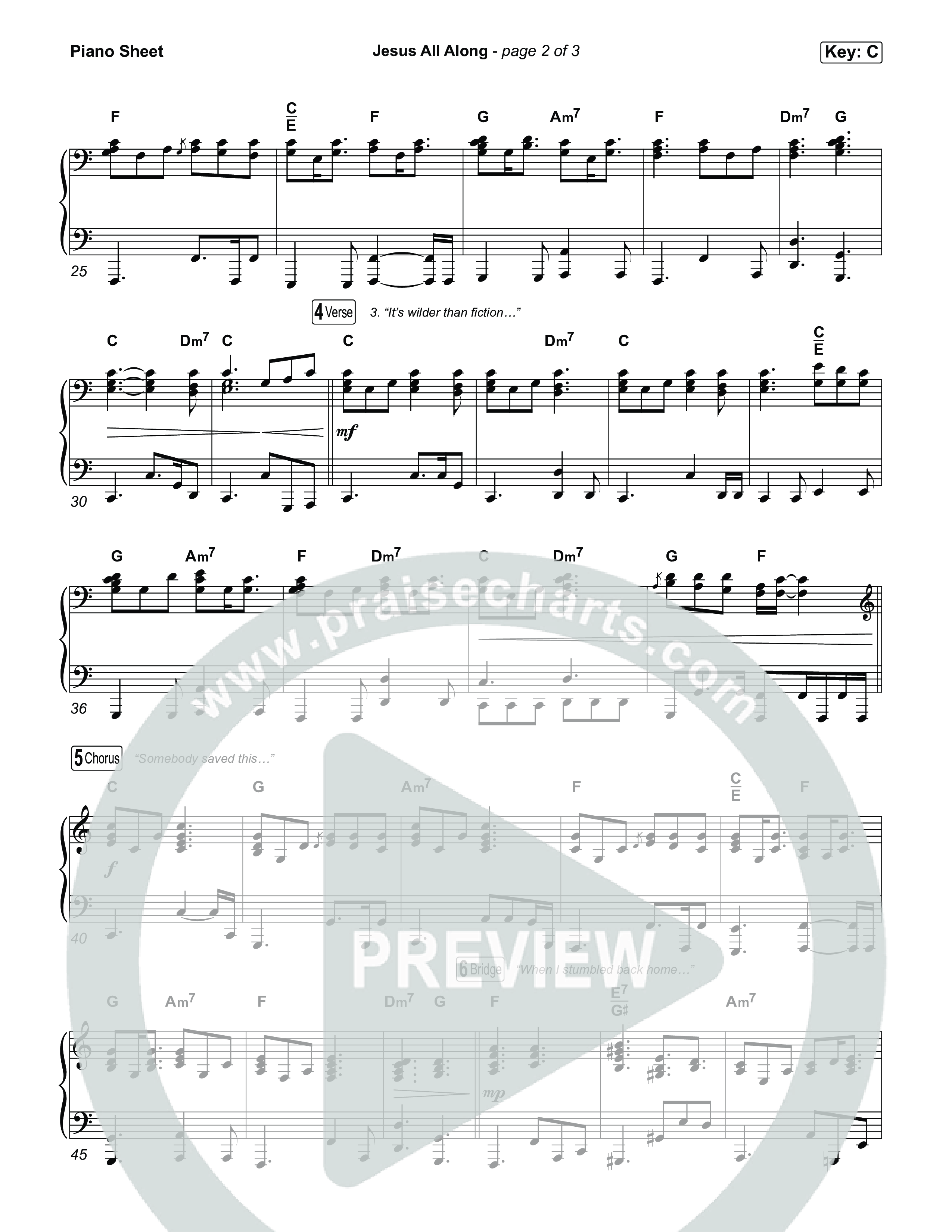 Jesus All Along Piano Sheet (Franni Cash)