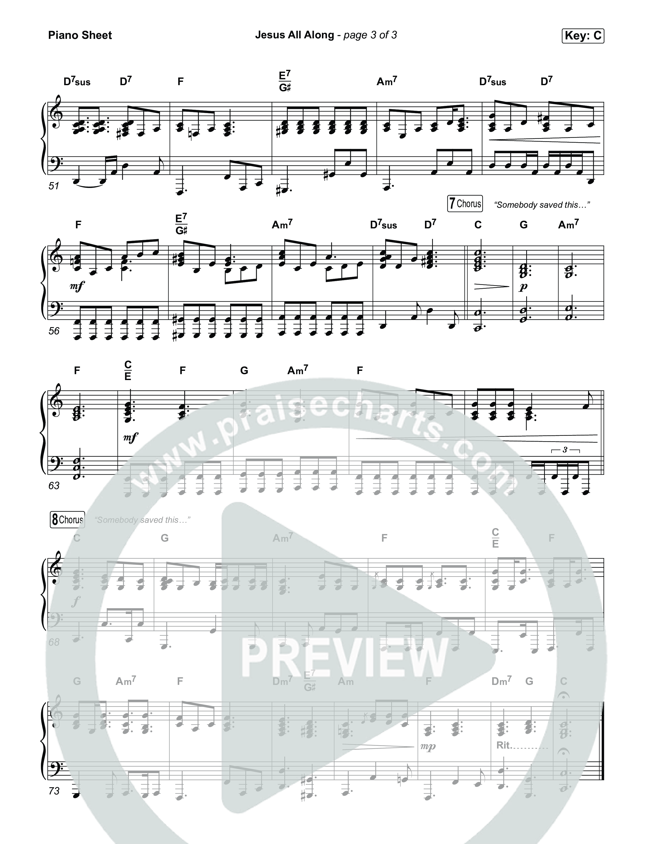 Jesus All Along Piano Sheet (Franni Cash)