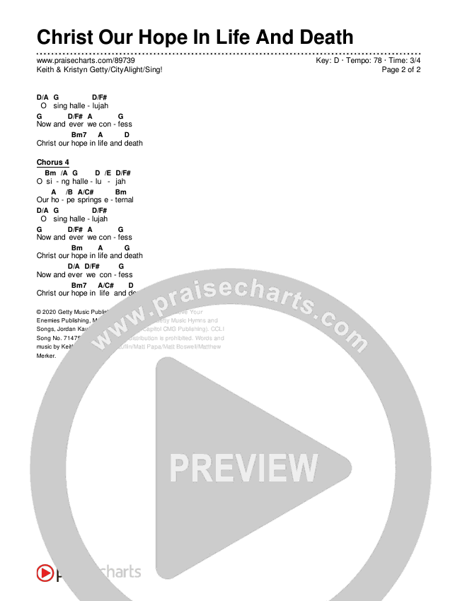 Christ Our Hope In Life And Death Chords & Lyrics (Keith & Kristyn Getty / CityAlight / Sing!)