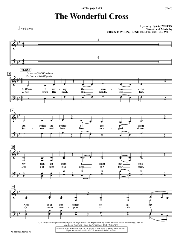 The Wonderful Cross Choir Vocals (SATB) (Chris Tomlin)