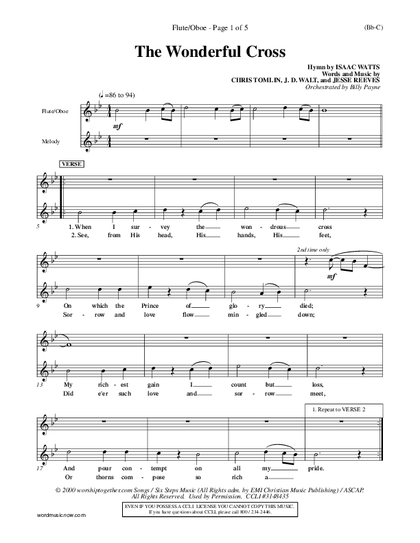 The Wonderful Cross Flute/Oboe (Chris Tomlin)