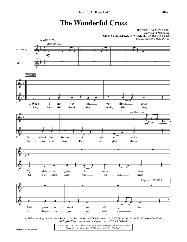 The Wonderful Cross French Horn 1/2 (Chris Tomlin)