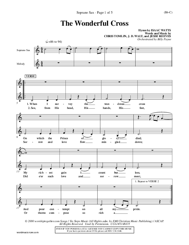 The Wonderful Cross Soprano Sax (Chris Tomlin)