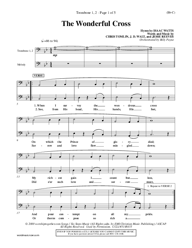 The Wonderful Cross Trombone 1/2 (Chris Tomlin)