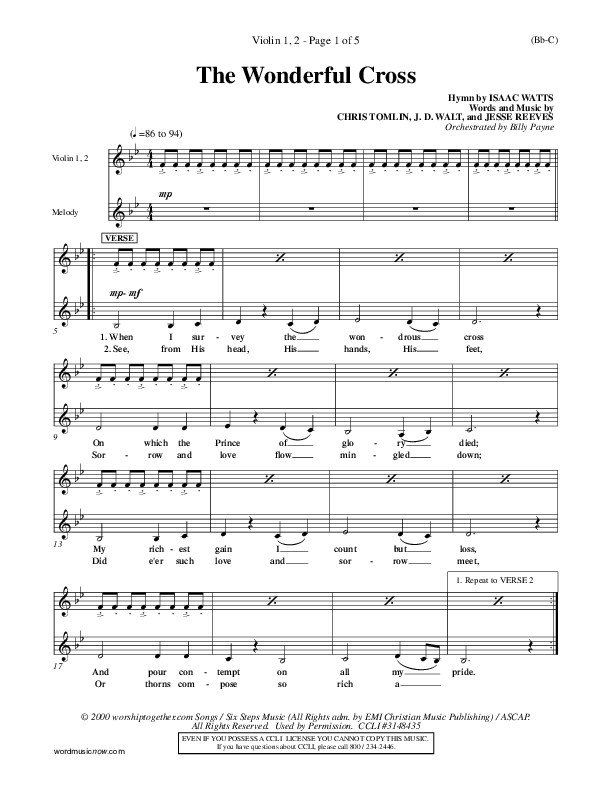 The Wonderful Cross Violin 1/2 (Chris Tomlin)