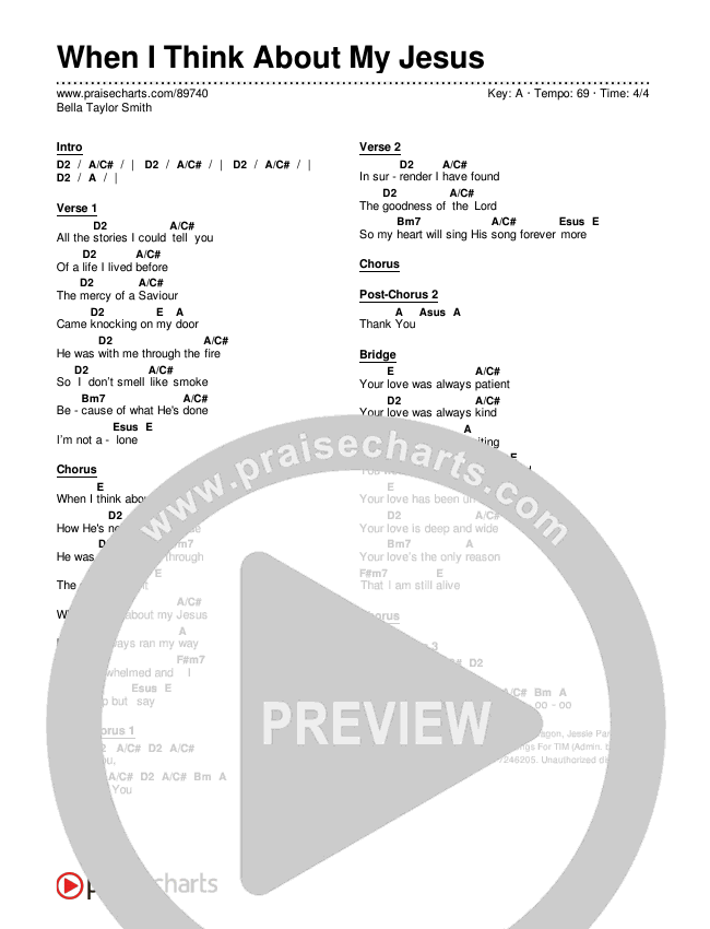 When I Think About My Jesus Chords & Lyrics (Bella Taylor Smith)