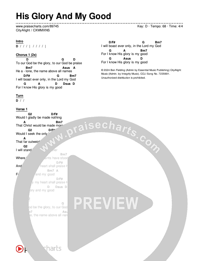 His Glory And My Good Chords & Lyrics (CXMMXNS / CityAlight)
